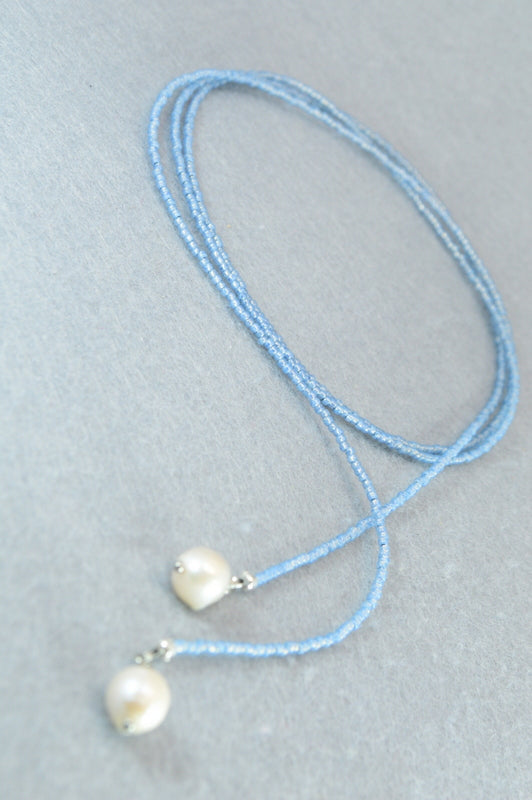 Black Pearl Lariat Necklace | Boho Y Necklace | Handmade Long Chain Jewelry