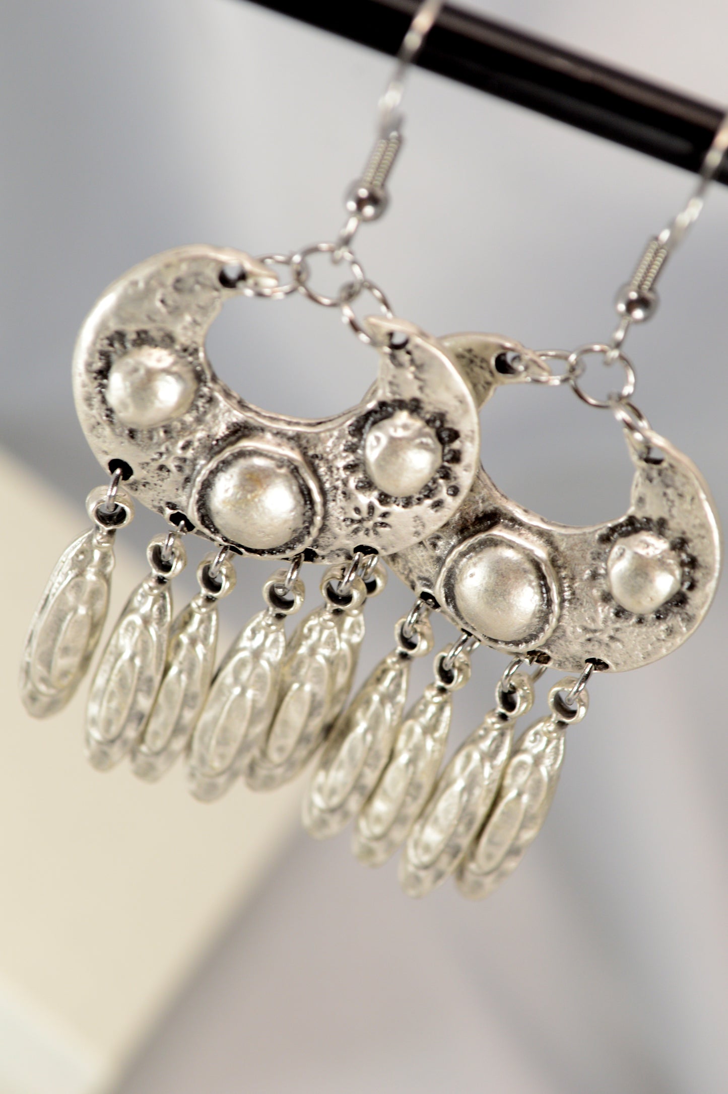 Boho Vintage Silver Dangle Earrings with Stainless Steel Hooks  7.5cm - 3"