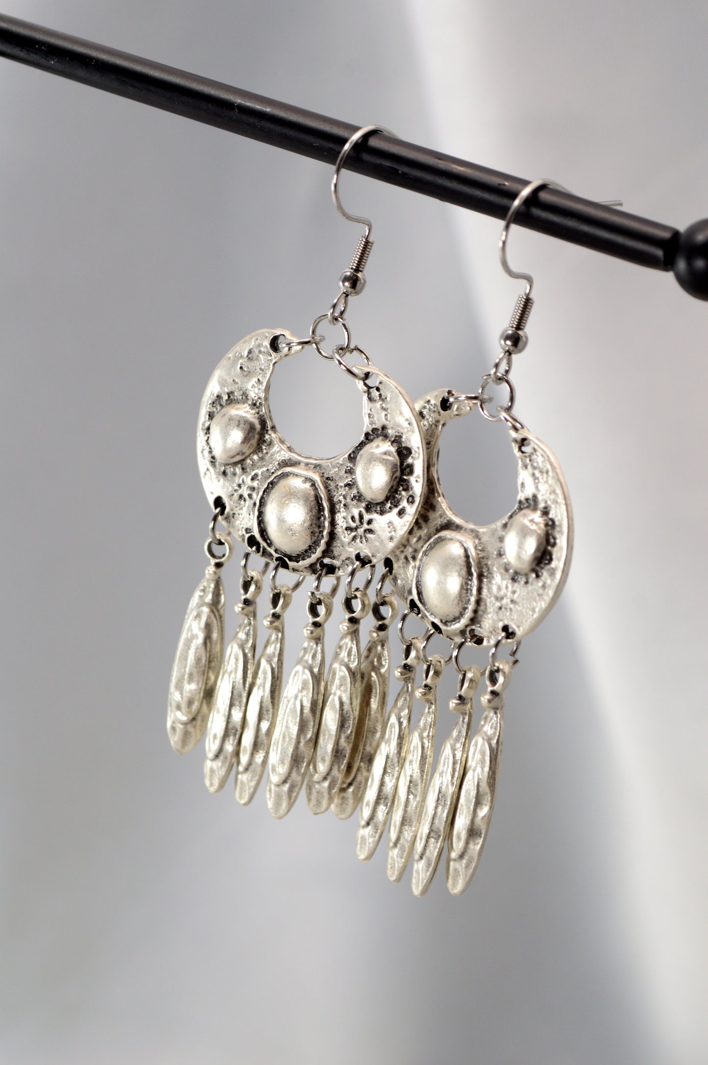 Boho Vintage Silver Dangle Earrings with Stainless Steel Hooks  7.5cm - 3"