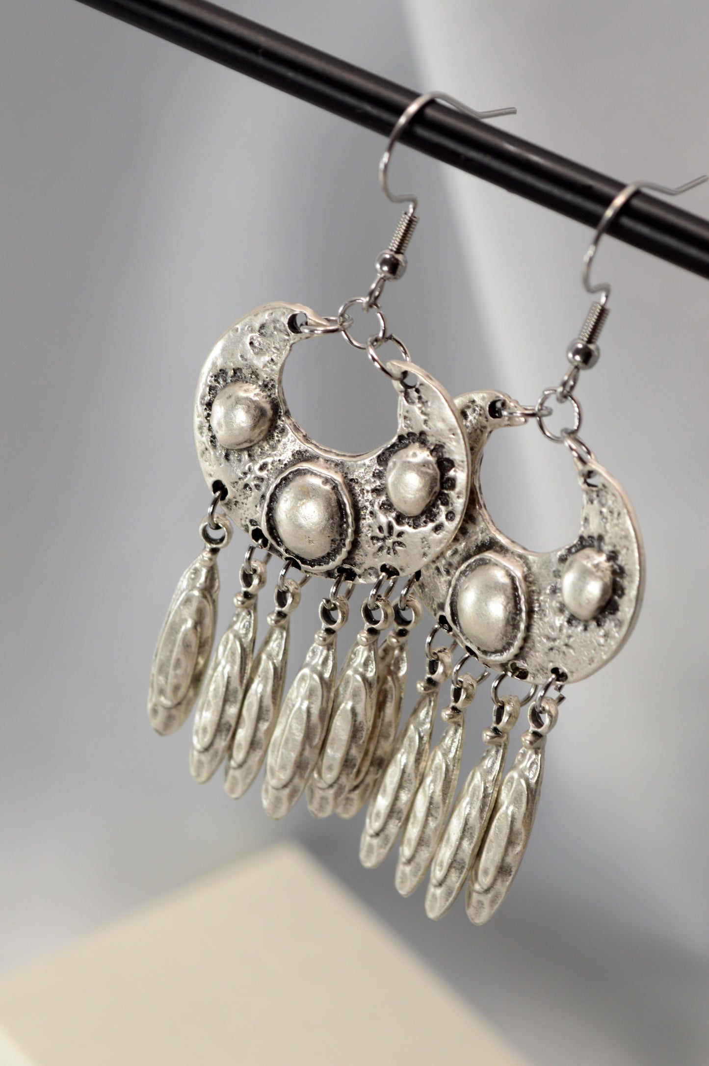 Boho Vintage Silver Dangle Earrings with Stainless Steel Hooks  7.5cm - 3"