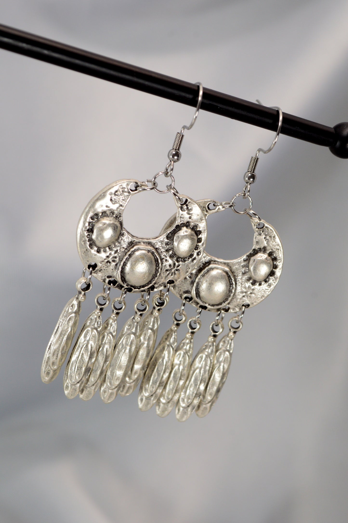 Boho Vintage Silver Dangle Earrings with Stainless Steel Hooks  7.5cm - 3"