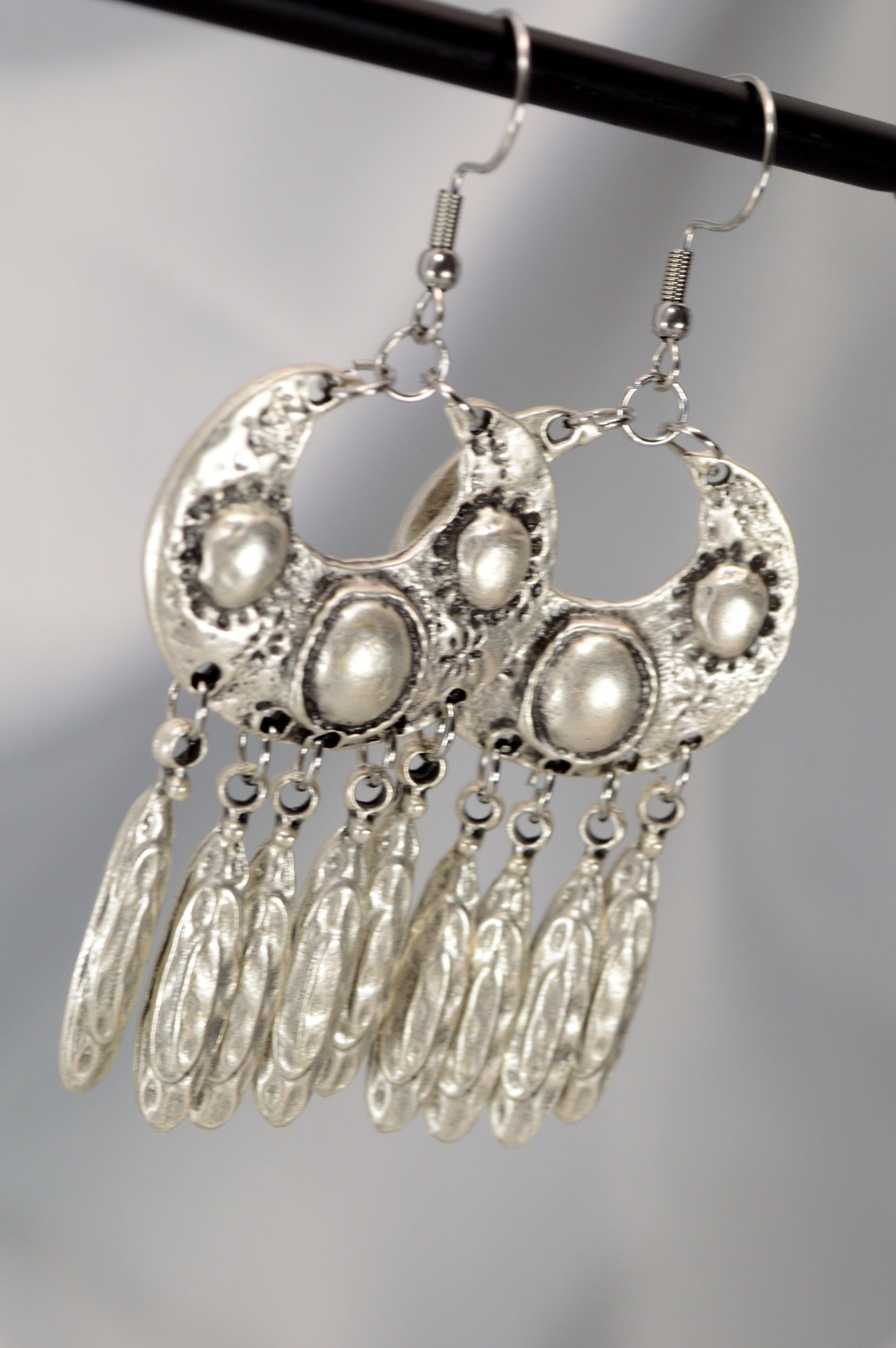 Boho Vintage Silver Dangle Earrings with Stainless Steel Hooks  7.5cm - 3"
