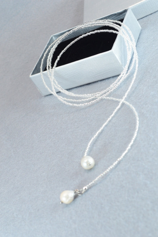 Black Pearl Lariat Necklace | Boho Y Necklace | Handmade Long Chain Jewelry