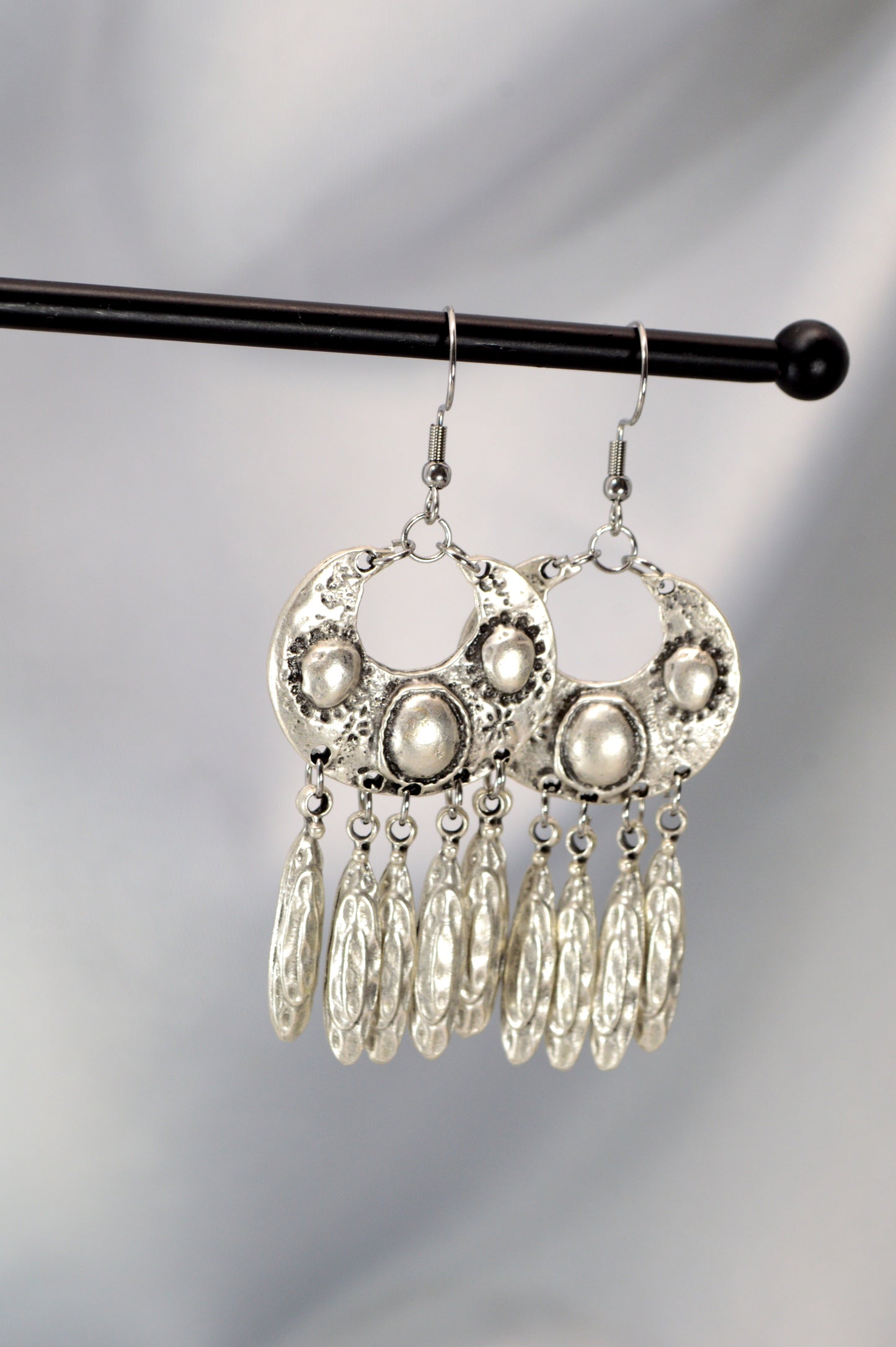 Boho Vintage Silver Dangle Earrings with Stainless Steel Hooks  7.5cm - 3"