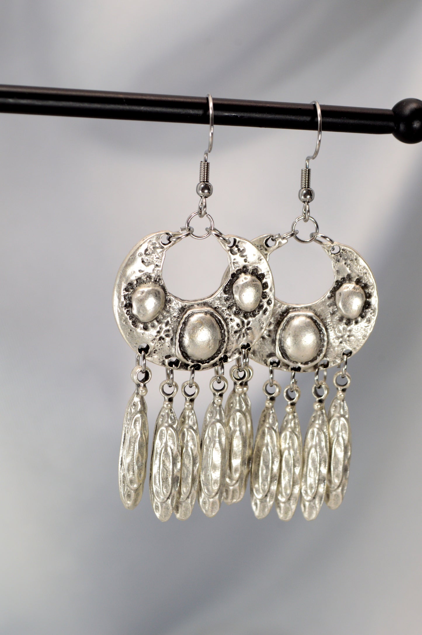 Boho Vintage Silver Dangle Earrings with Stainless Steel Hooks  7.5cm - 3"