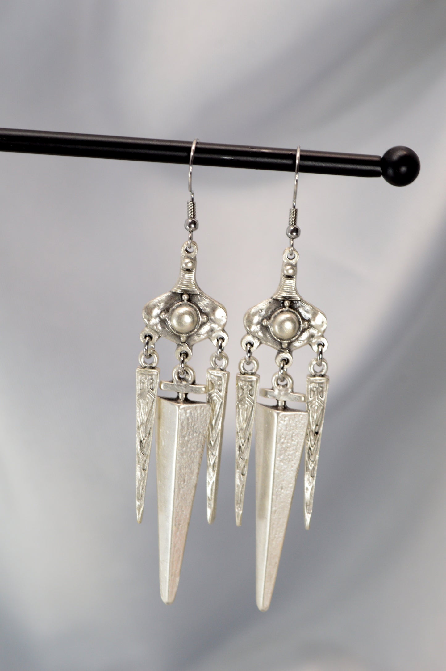 Boho Tribal Spike Dangle Earrings in Silver & Bronze 10cm - 4"