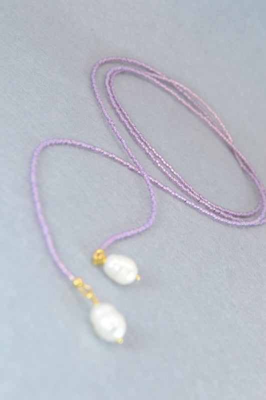 Boho Colorful Beaded Lariat Necklaces – Handmade Wrap Y Necklace with Freshwater Pearls – Blue, Lavender, Purple, Brick Red, Coral