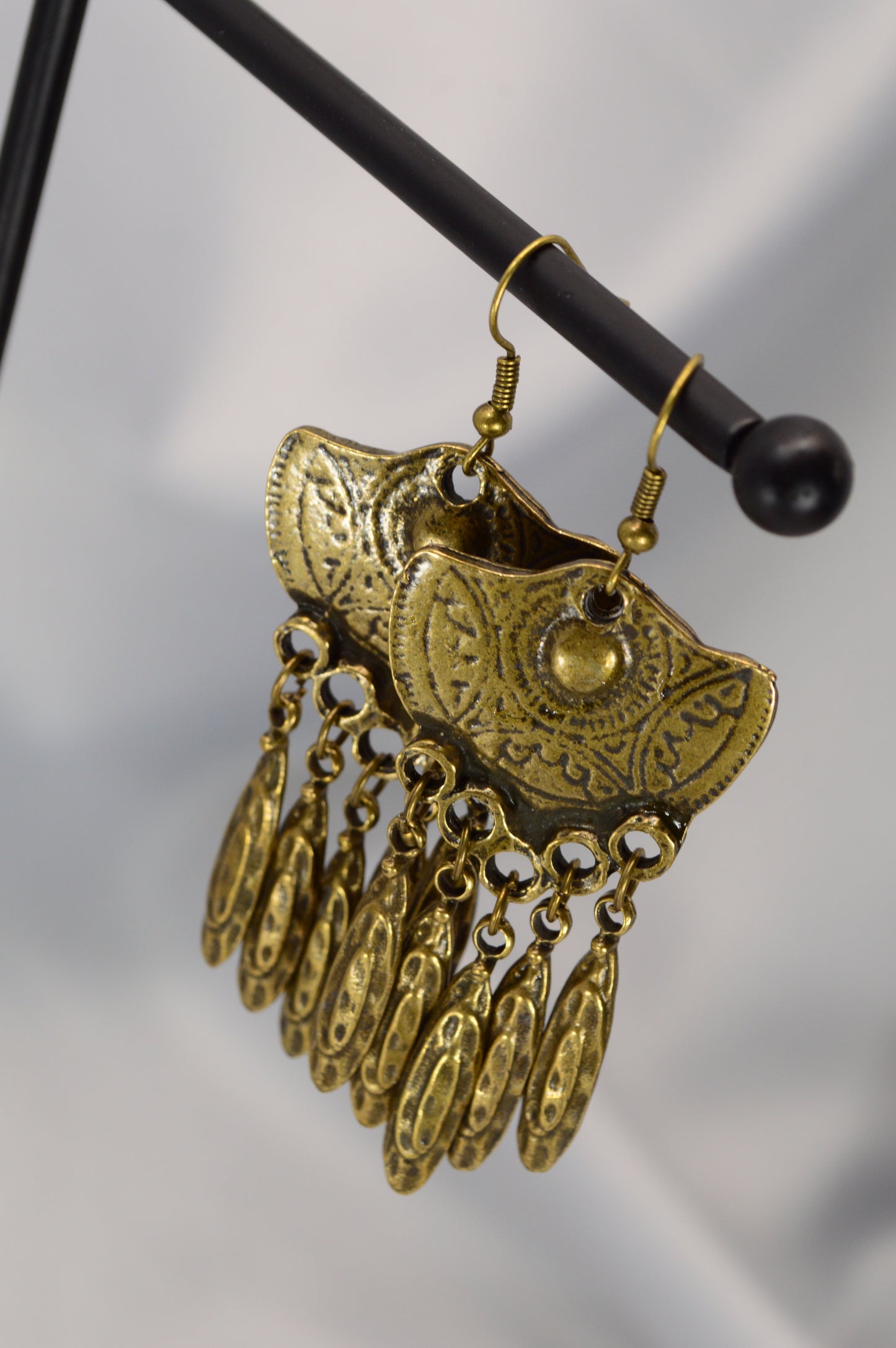 Boho Vintage Bronze Dangle Earrings – 7.2 cm / 2.8"