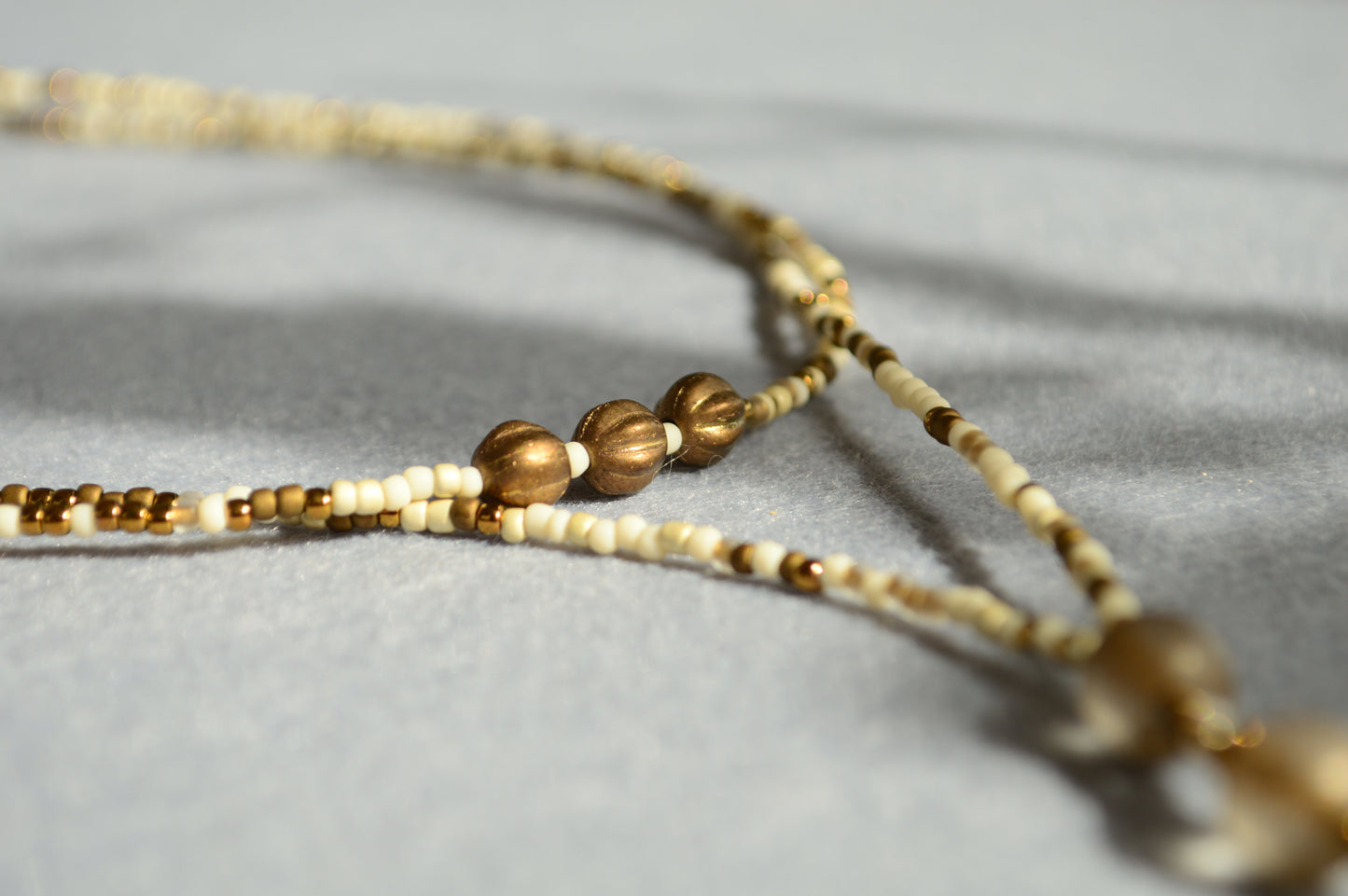 Gold Lariat Necklace with White Marble Glass Drops – Adjustable Y Necklace