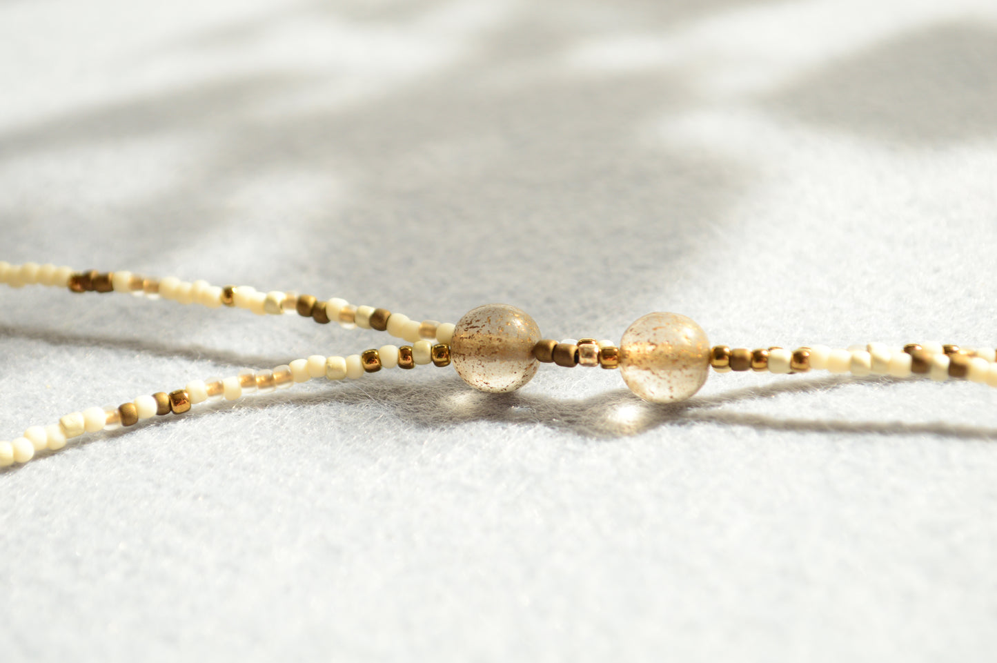 Gold Lariat Necklace with White Marble Glass Drops – Adjustable Y Necklace