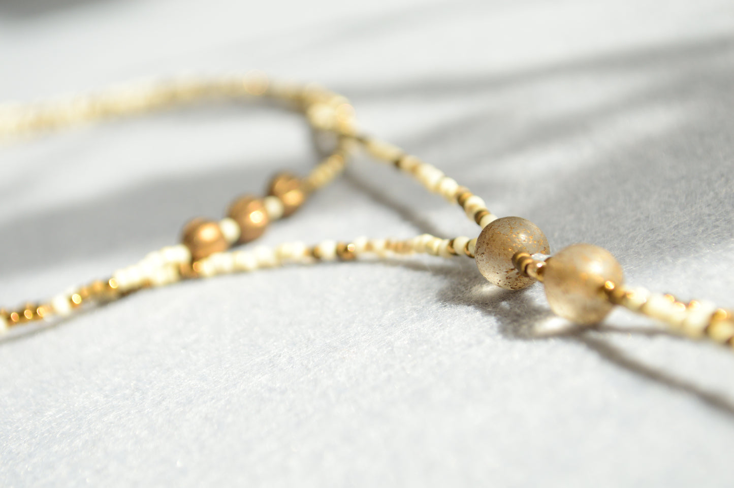 Gold Lariat Necklace with White Marble Glass Drops – Adjustable Y Necklace