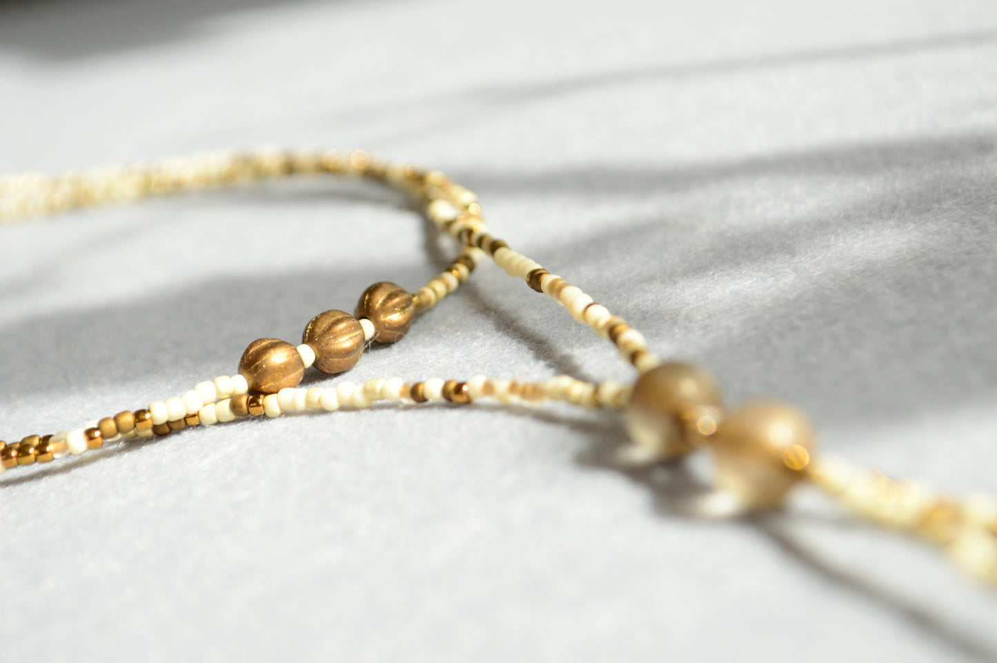 Gold Lariat Necklace with White Marble Glass Drops – Adjustable Y Necklace