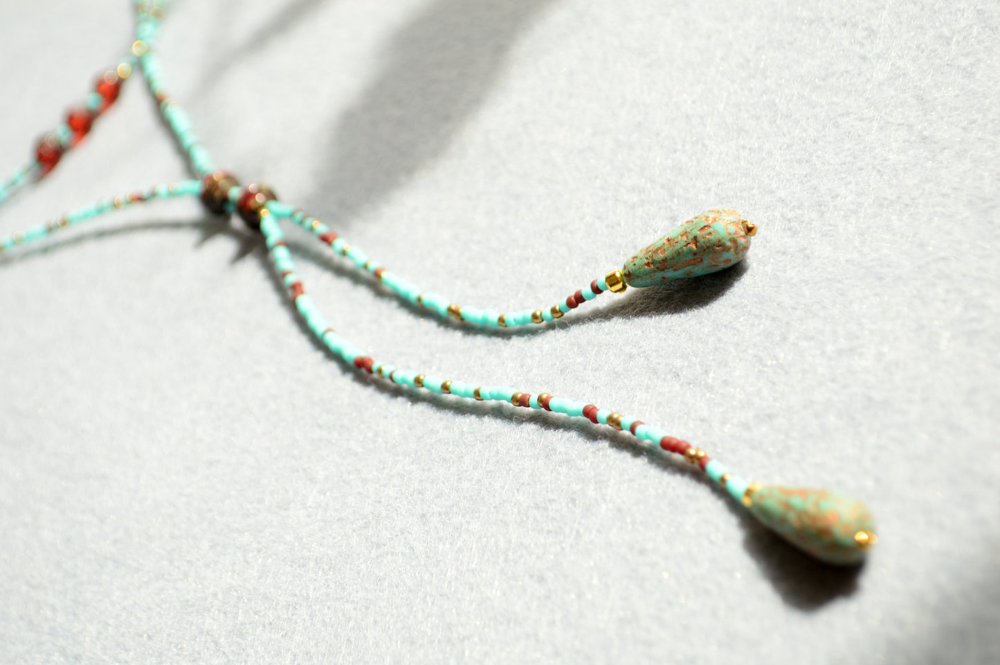 Turquoise Beaded Lariat Necklace with Glass Beads – Adjustable Boho Y Necklace