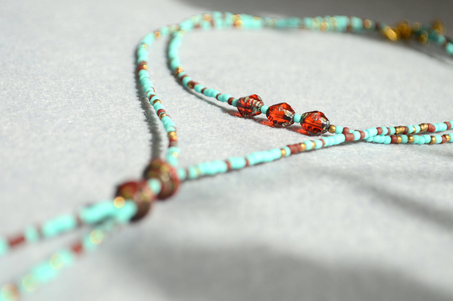 Turquoise Beaded Lariat Necklace with Glass Beads – Adjustable Boho Y Necklace