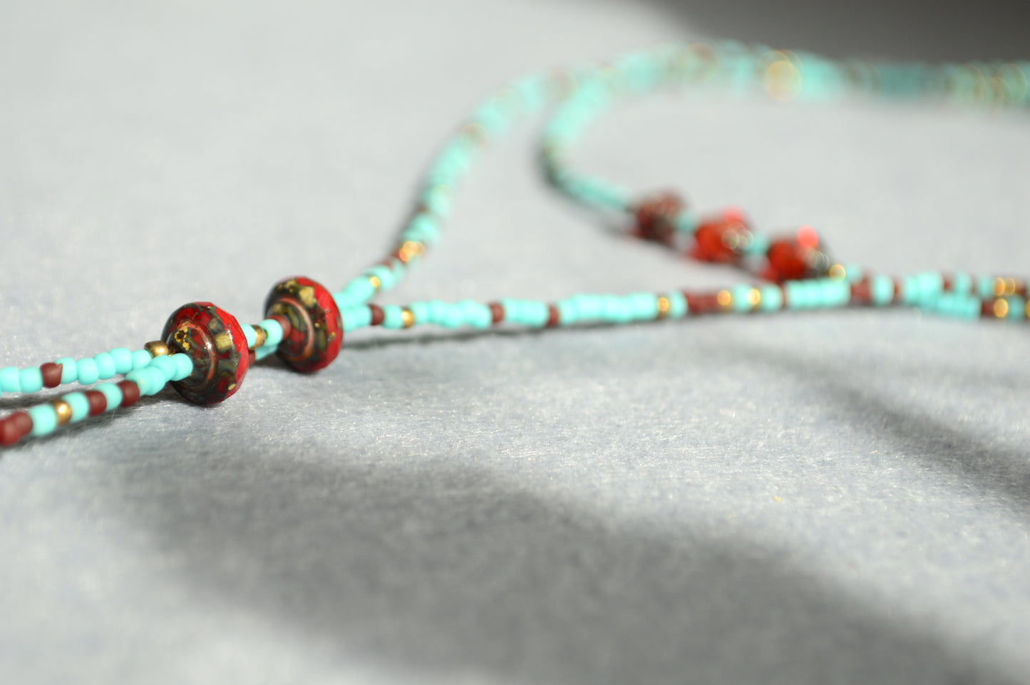 Turquoise Beaded Lariat Necklace with Glass Beads – Adjustable Boho Y Necklace