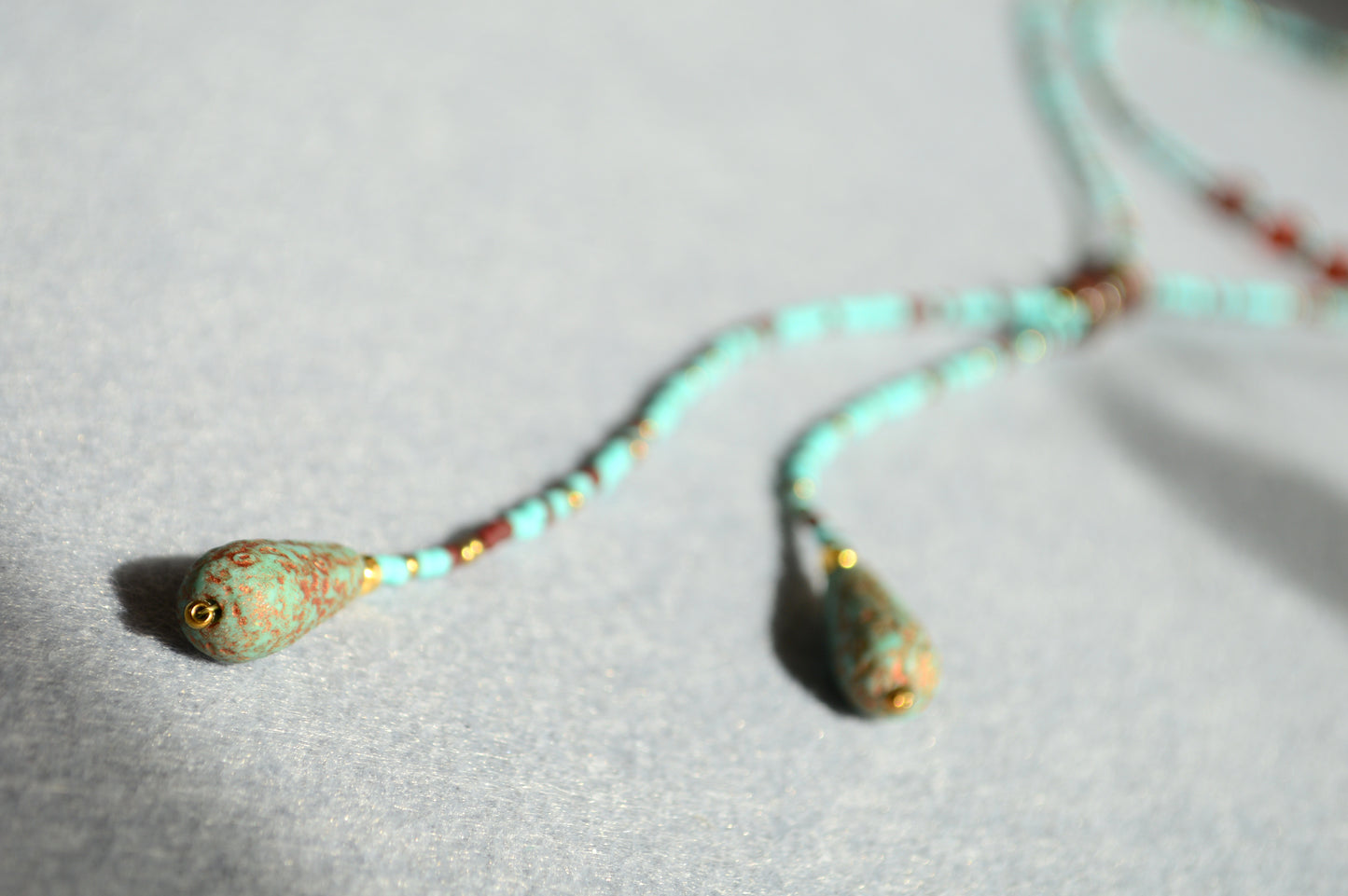 Turquoise Beaded Lariat Necklace with Glass Beads – Adjustable Boho Y Necklace