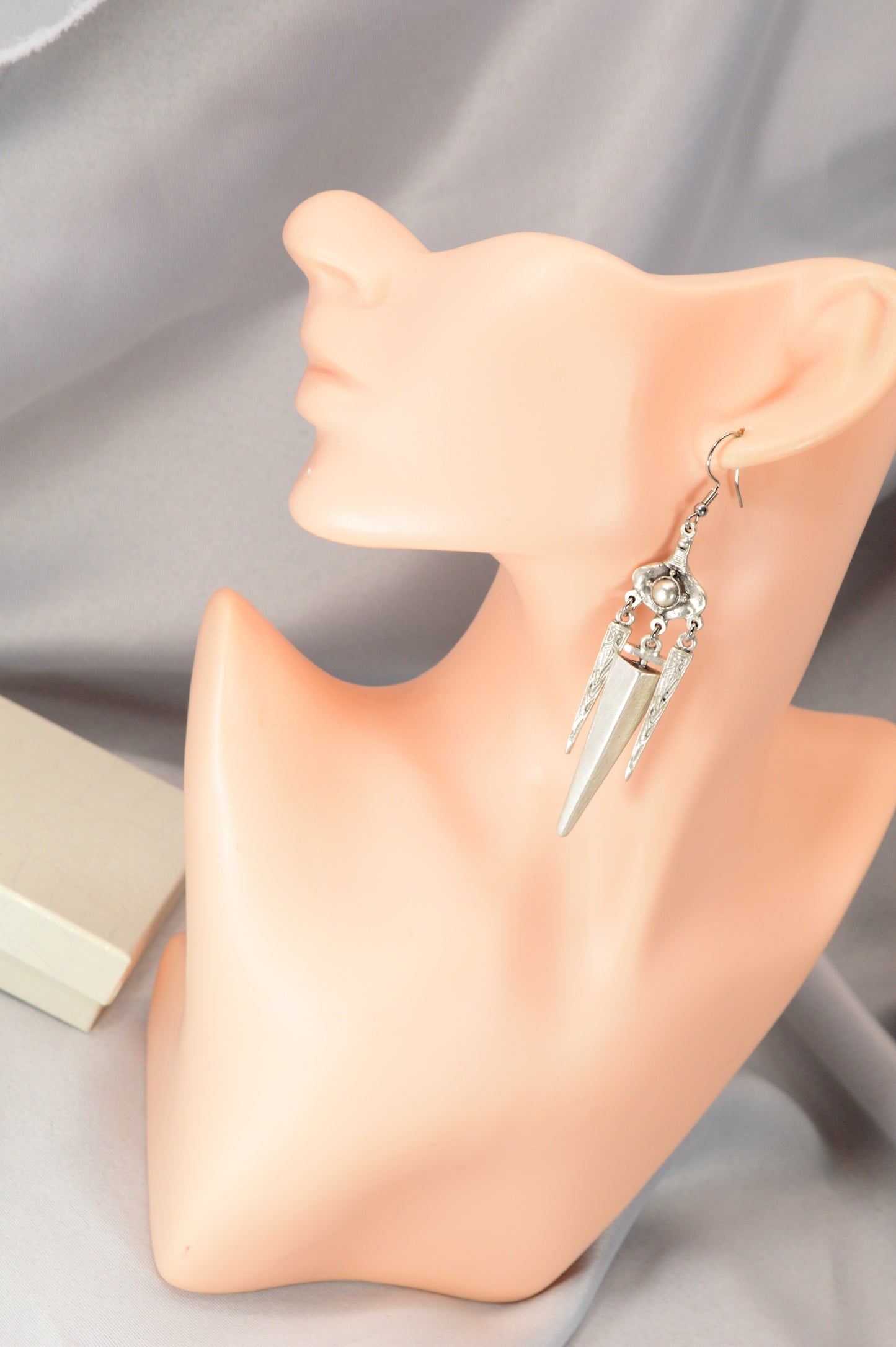 Boho Tribal Spike Dangle Earrings in Silver & Bronze 10cm - 4"