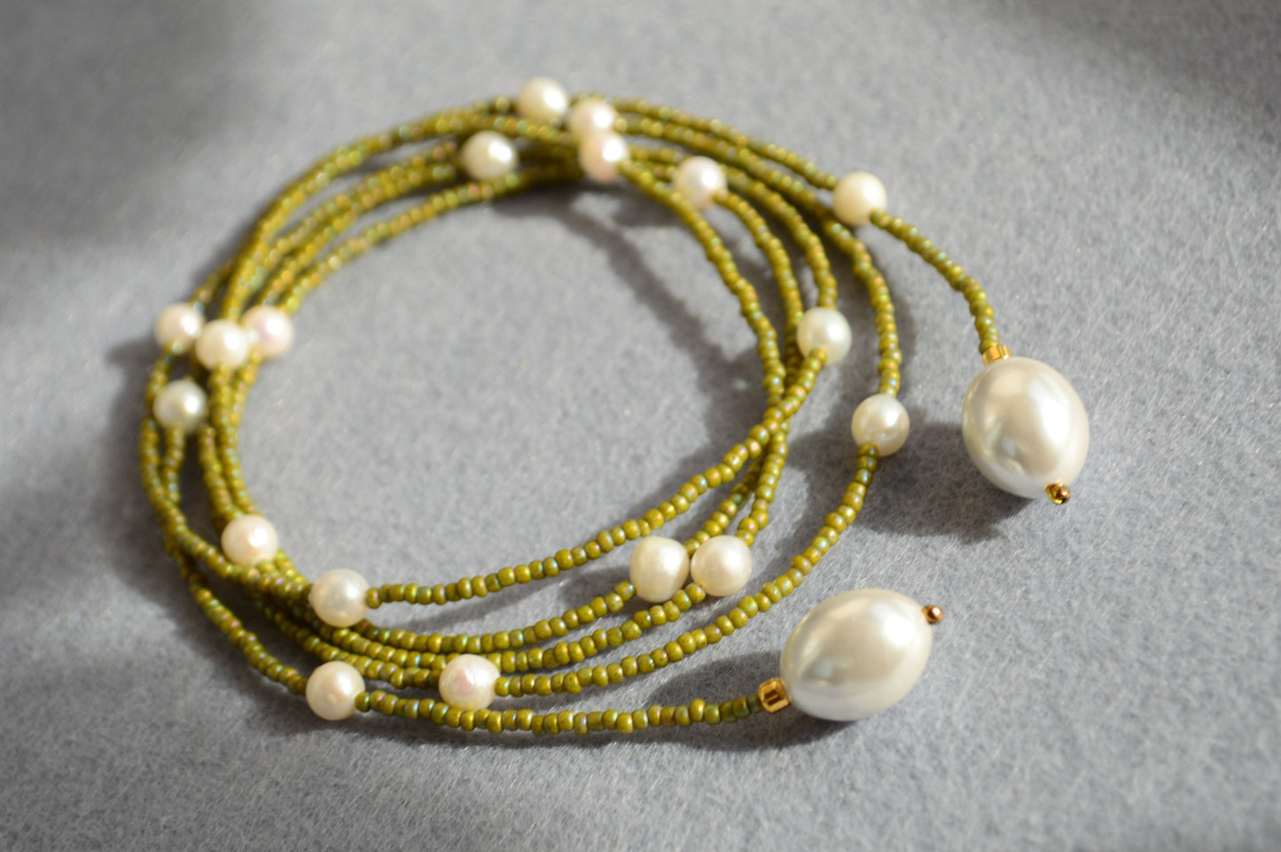 White Pearl Lariat Necklace – Adjustable Seed Bead Y Necklace