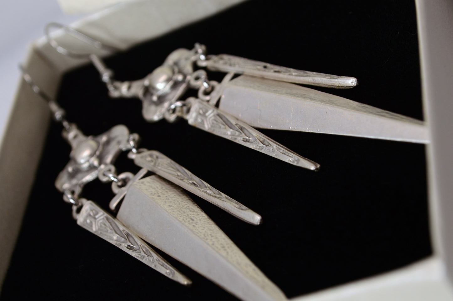 Boho Tribal Spike Dangle Earrings in Silver & Bronze 10cm - 4"