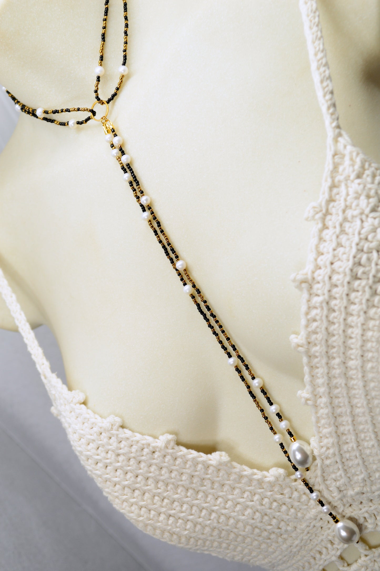 Modern Adjustable Y Necklace with Freshwater Pearls & Mother-of-Pearl Accents