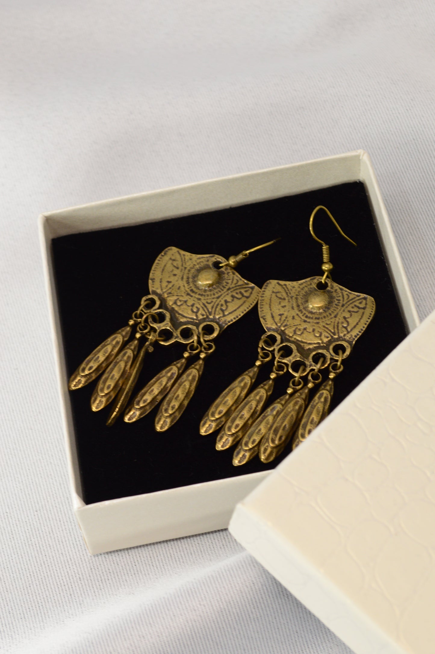 Boho Vintage Bronze Dangle Earrings – 7.2 cm / 2.8"