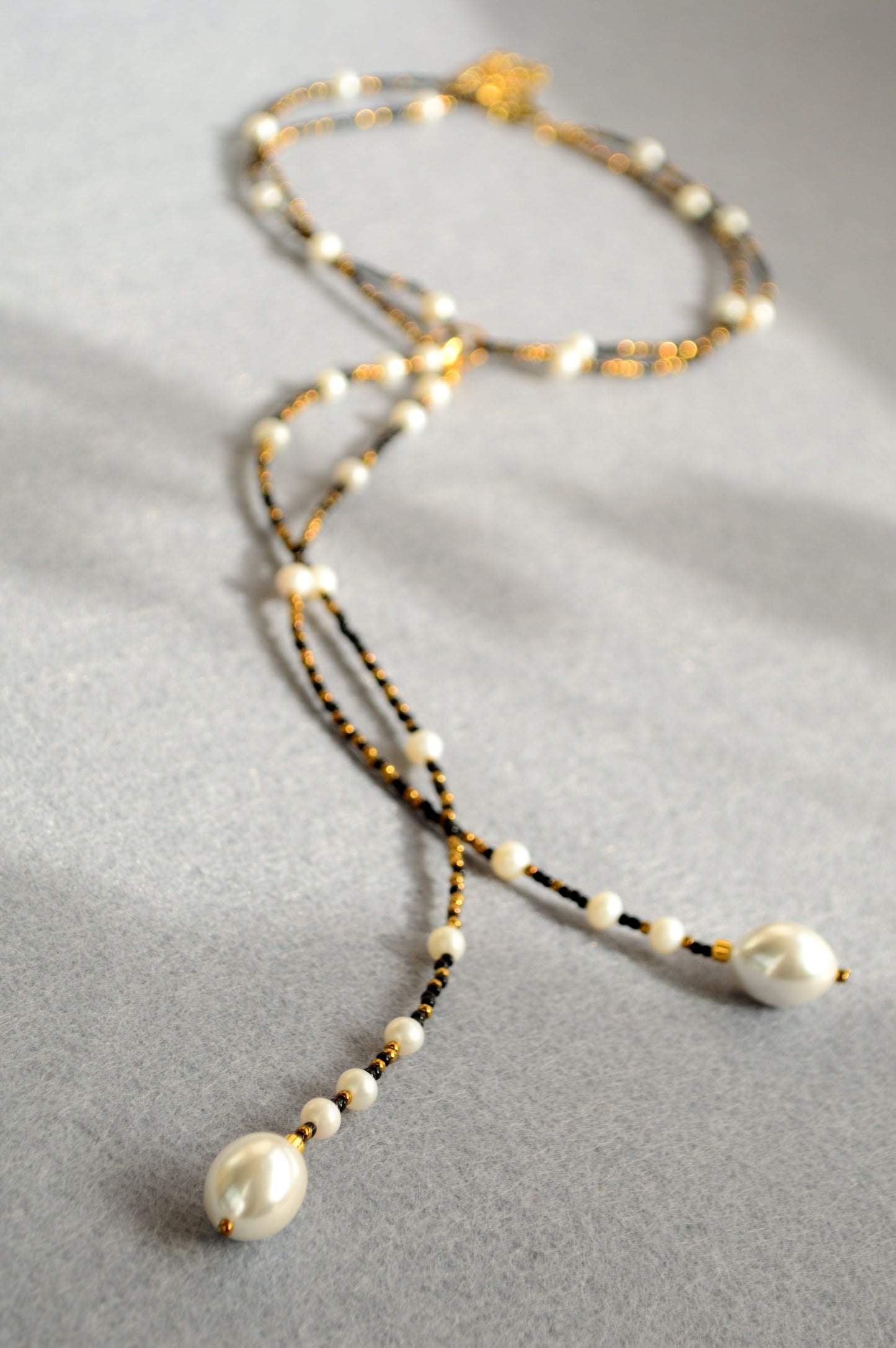 Modern Adjustable Y Necklace with Freshwater Pearls & Mother-of-Pearl Accents