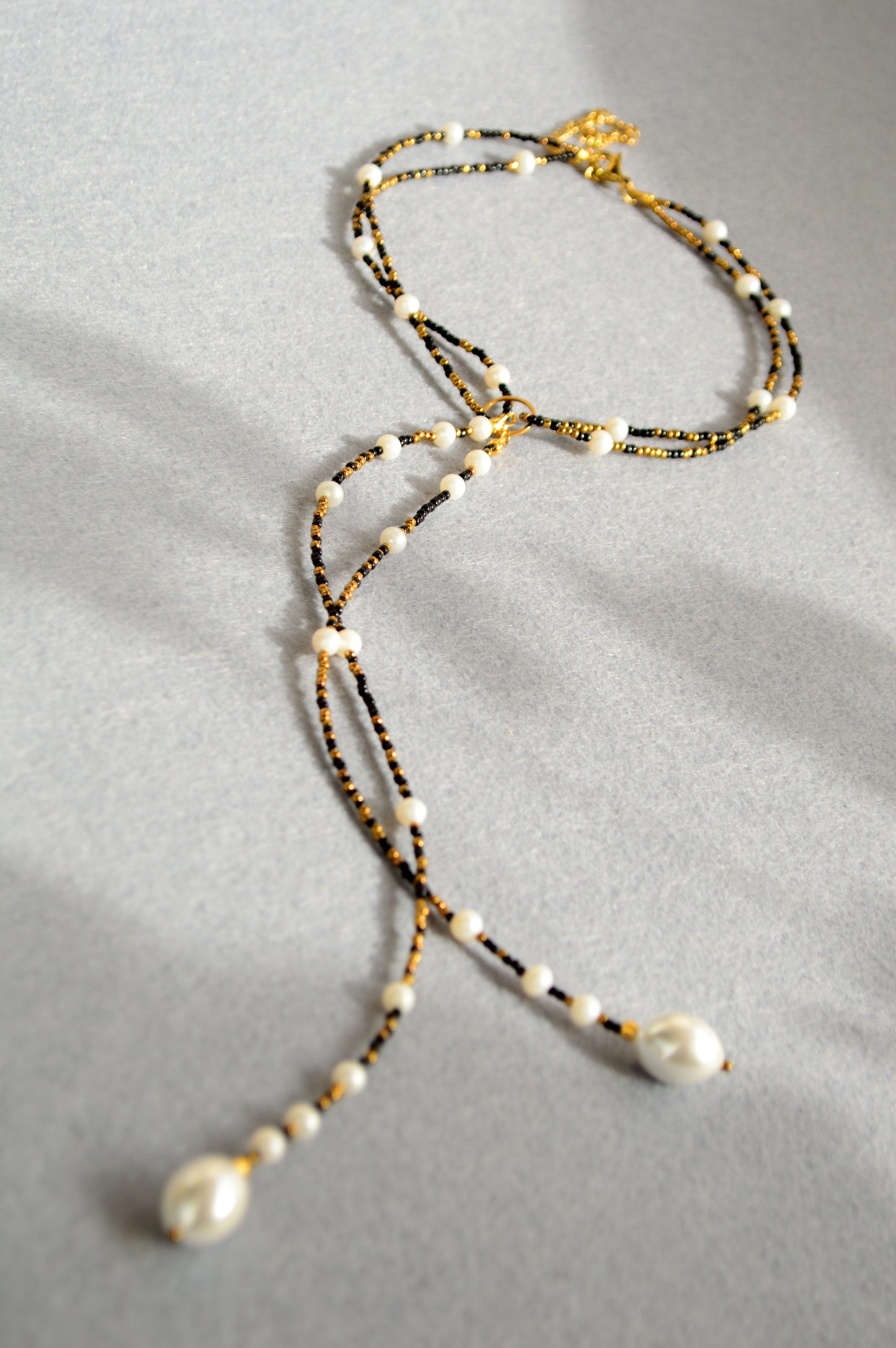 Modern Adjustable Y Necklace with Freshwater Pearls & Mother-of-Pearl Accents