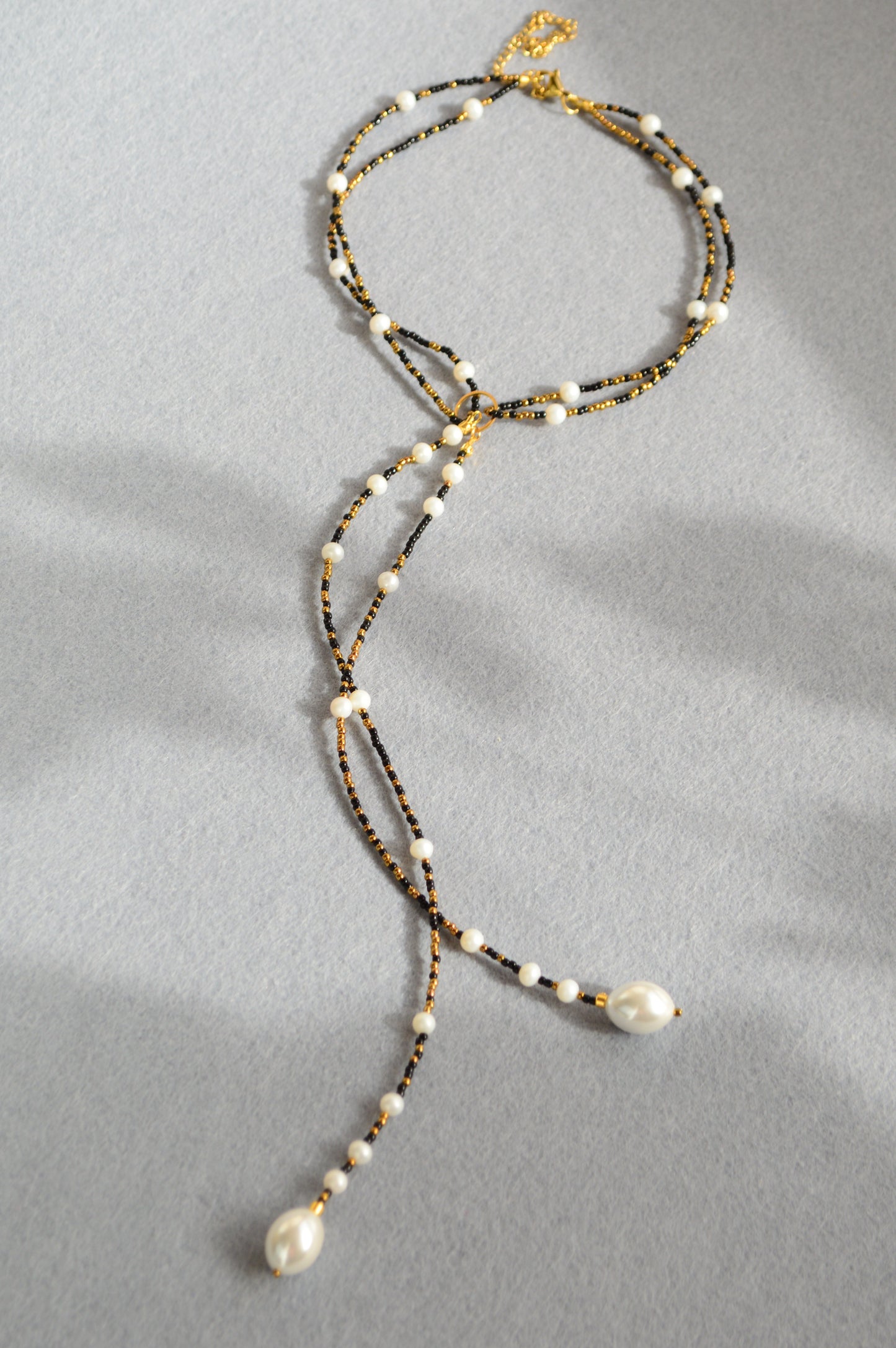 Modern Adjustable Y Necklace with Freshwater Pearls & Mother-of-Pearl Accents