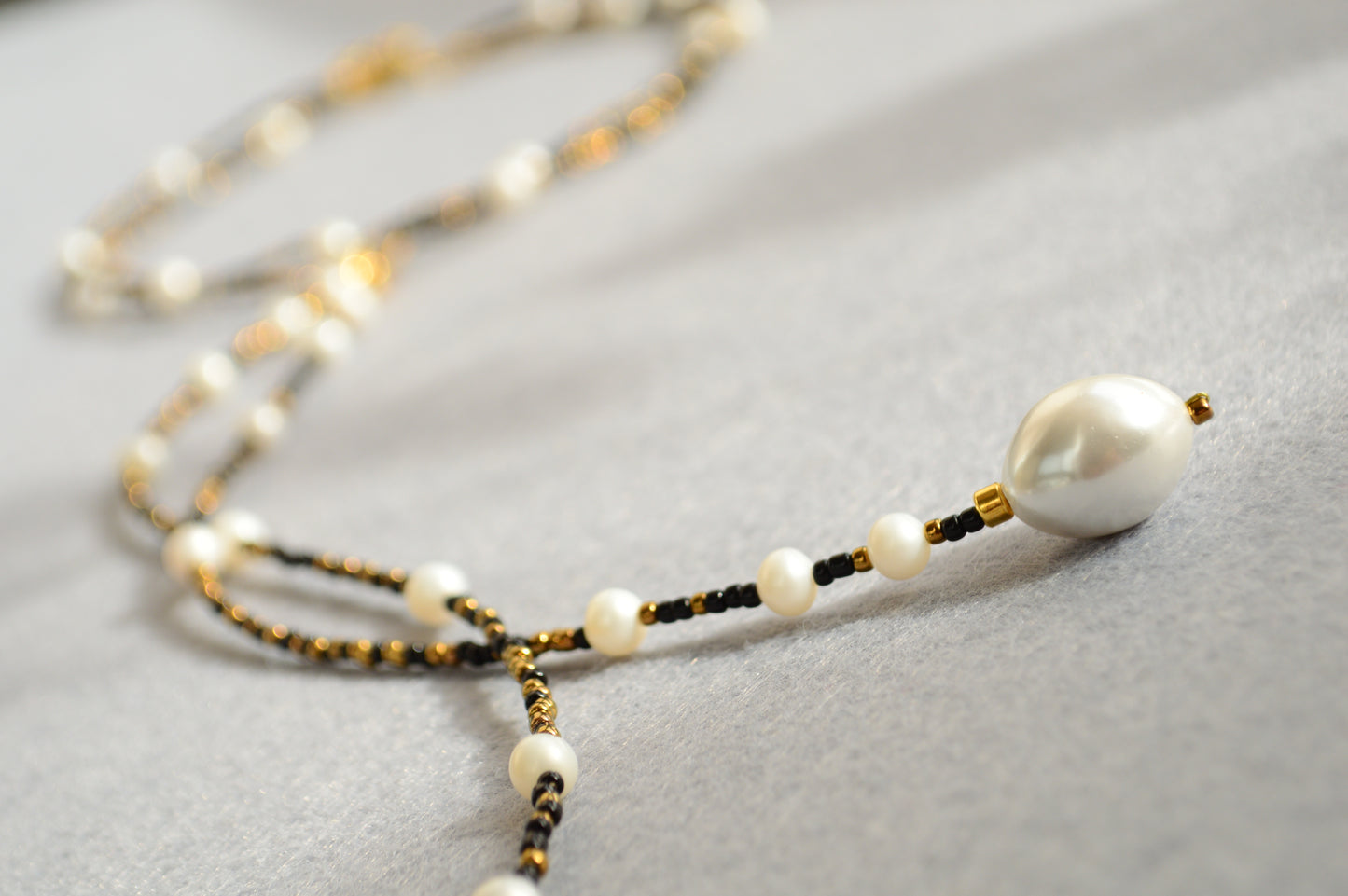 Modern Adjustable Y Necklace with Freshwater Pearls & Mother-of-Pearl Accents