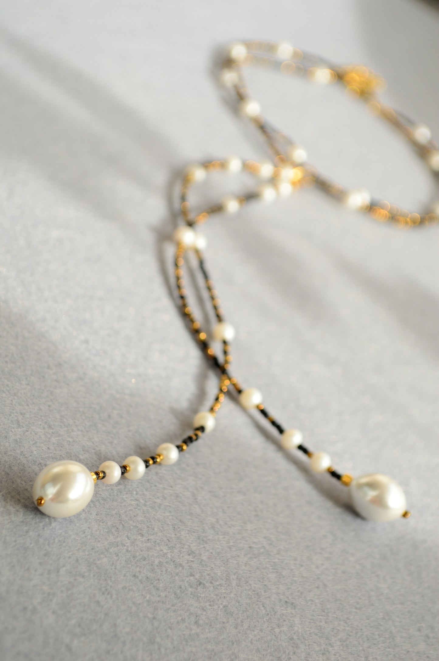 Modern Adjustable Y Necklace with Freshwater Pearls & Mother-of-Pearl Accents