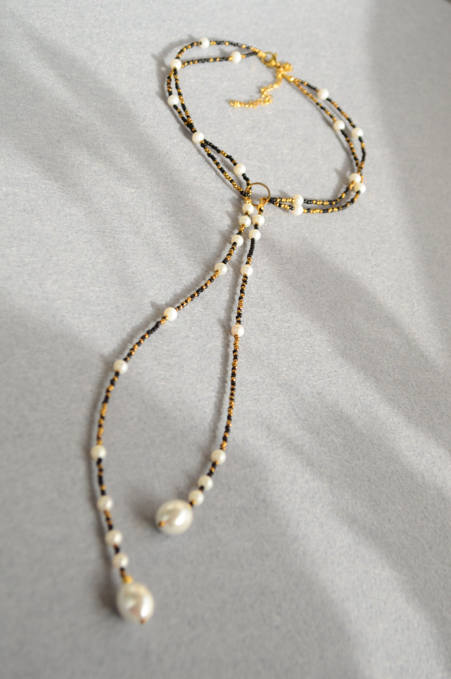 Modern Adjustable Y Necklace with Freshwater Pearls & Mother-of-Pearl Accents
