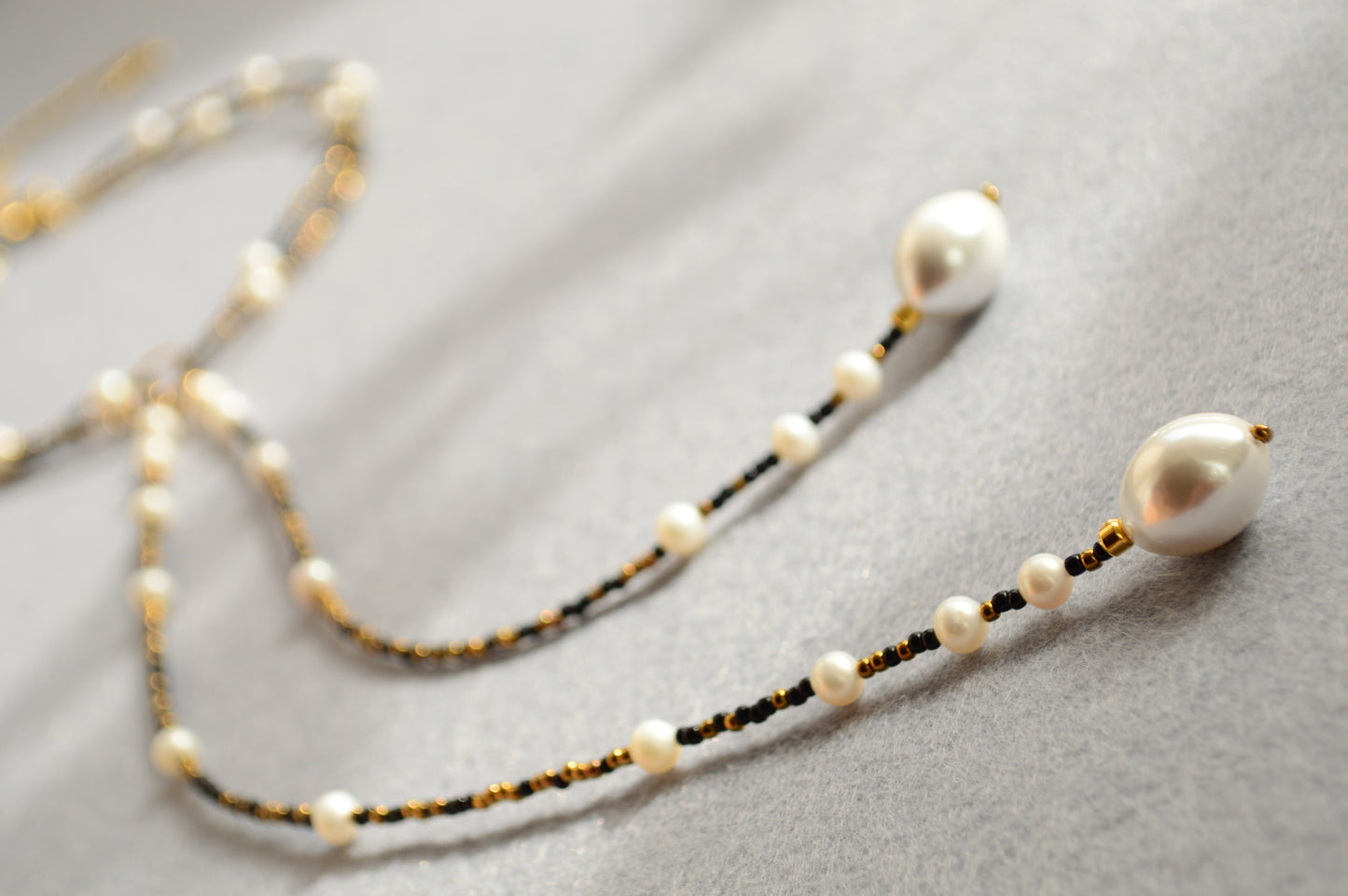 Modern Adjustable Y Necklace with Freshwater Pearls & Mother-of-Pearl Accents