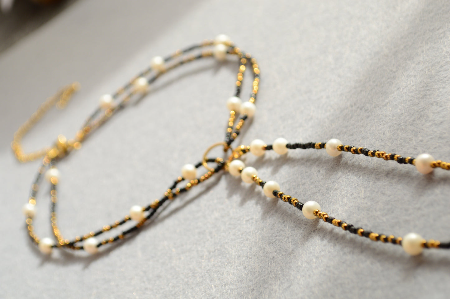 Modern Adjustable Y Necklace with Freshwater Pearls & Mother-of-Pearl Accents
