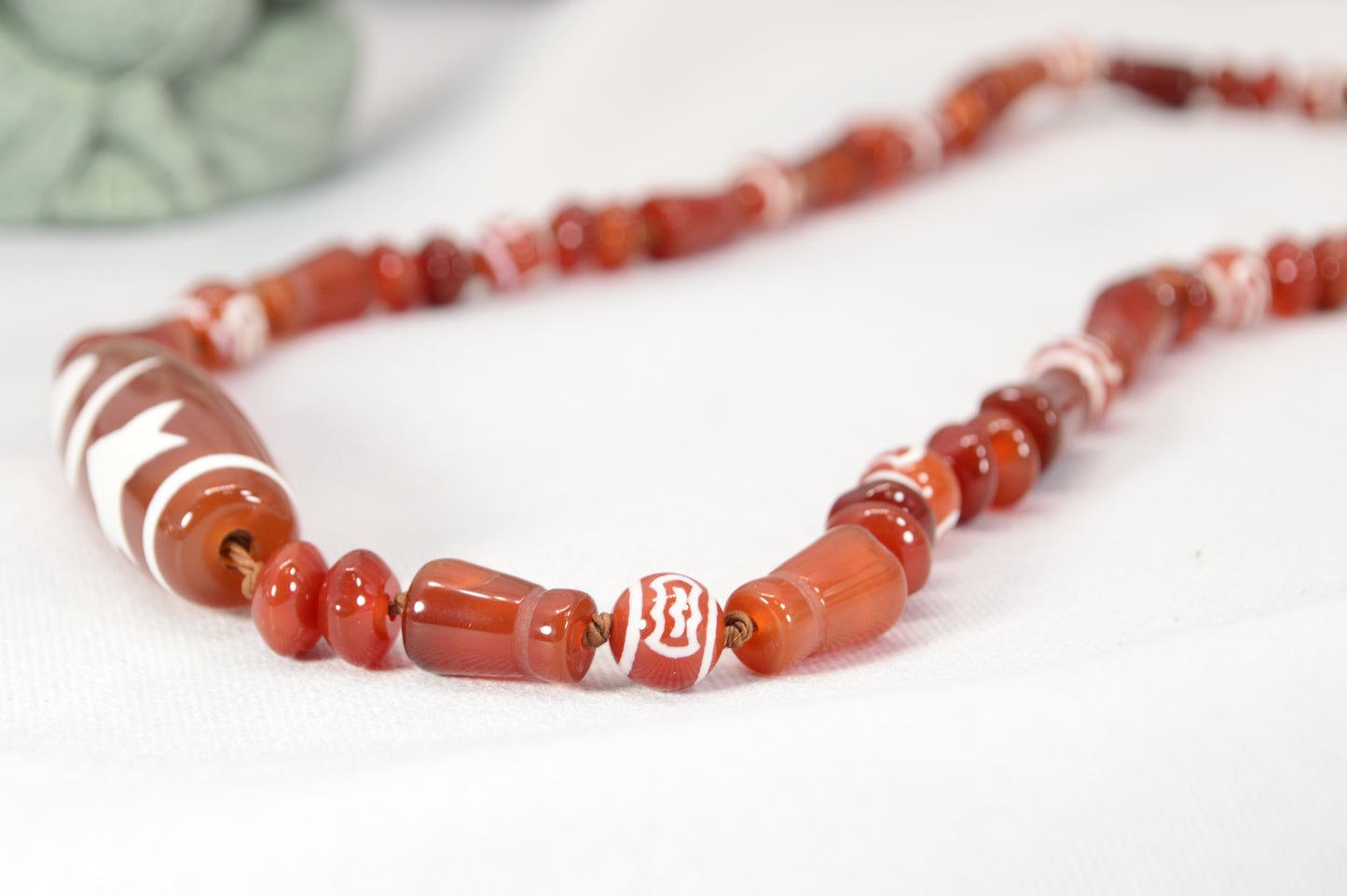 Red Tibetan Dzi Necklace • Star & Moon Amulet • Boho Spiritual Jewelry