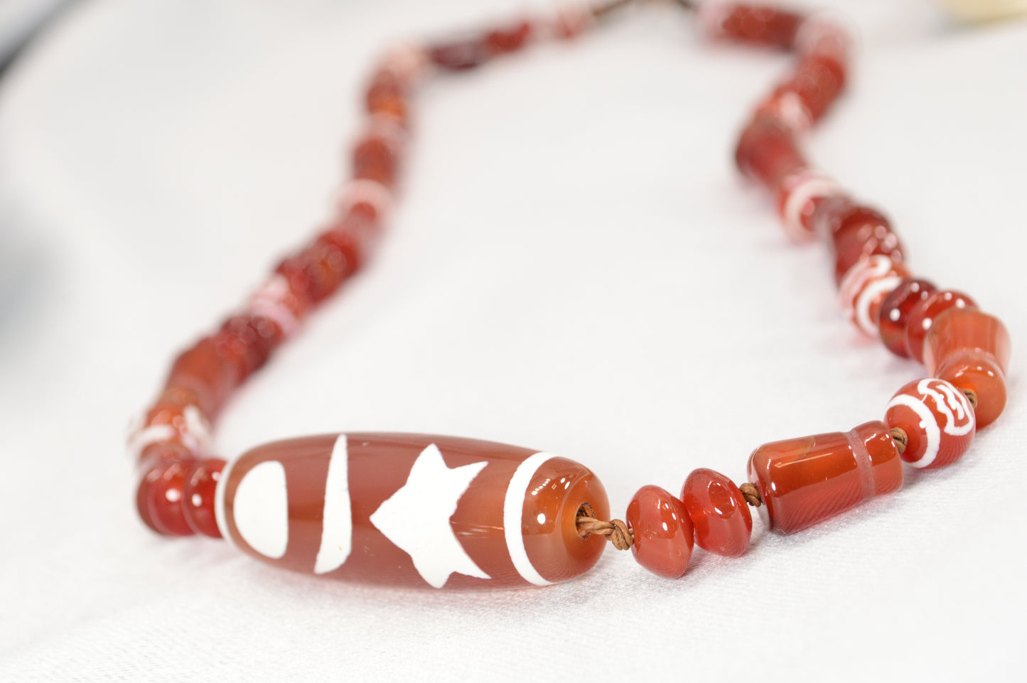 Red Tibetan Dzi Necklace • Star & Moon Amulet • Boho Spiritual Jewelry