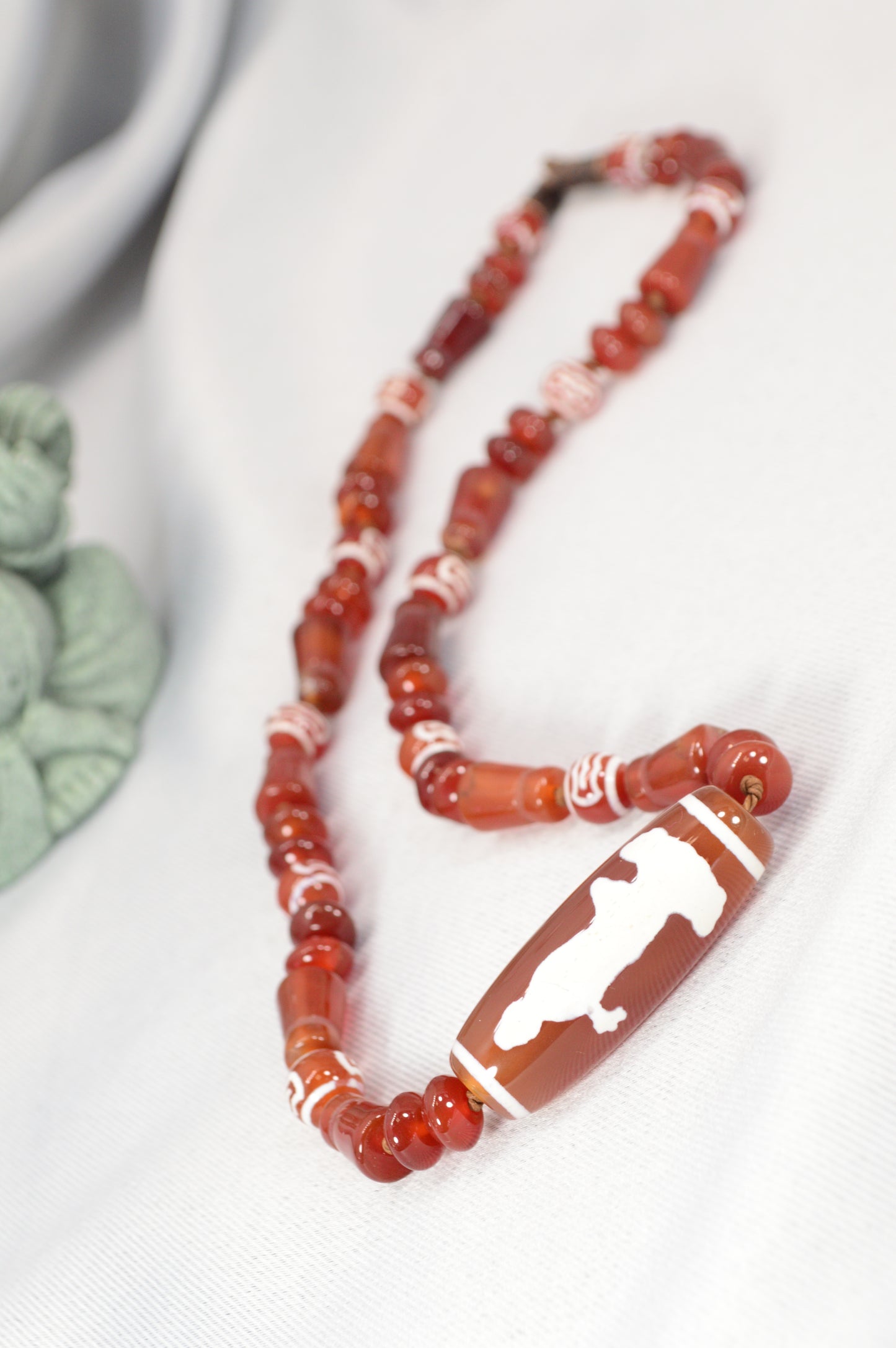 Red Tibetan Dzi Necklace • Star & Moon Amulet • Boho Spiritual Jewelry