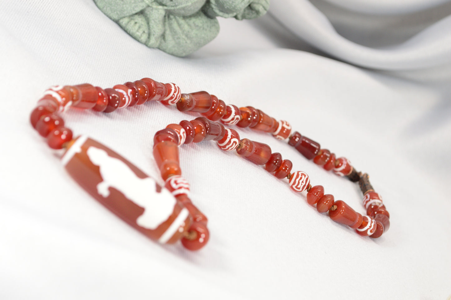 Red Tibetan Dzi Necklace • Star & Moon Amulet • Boho Spiritual Jewelry