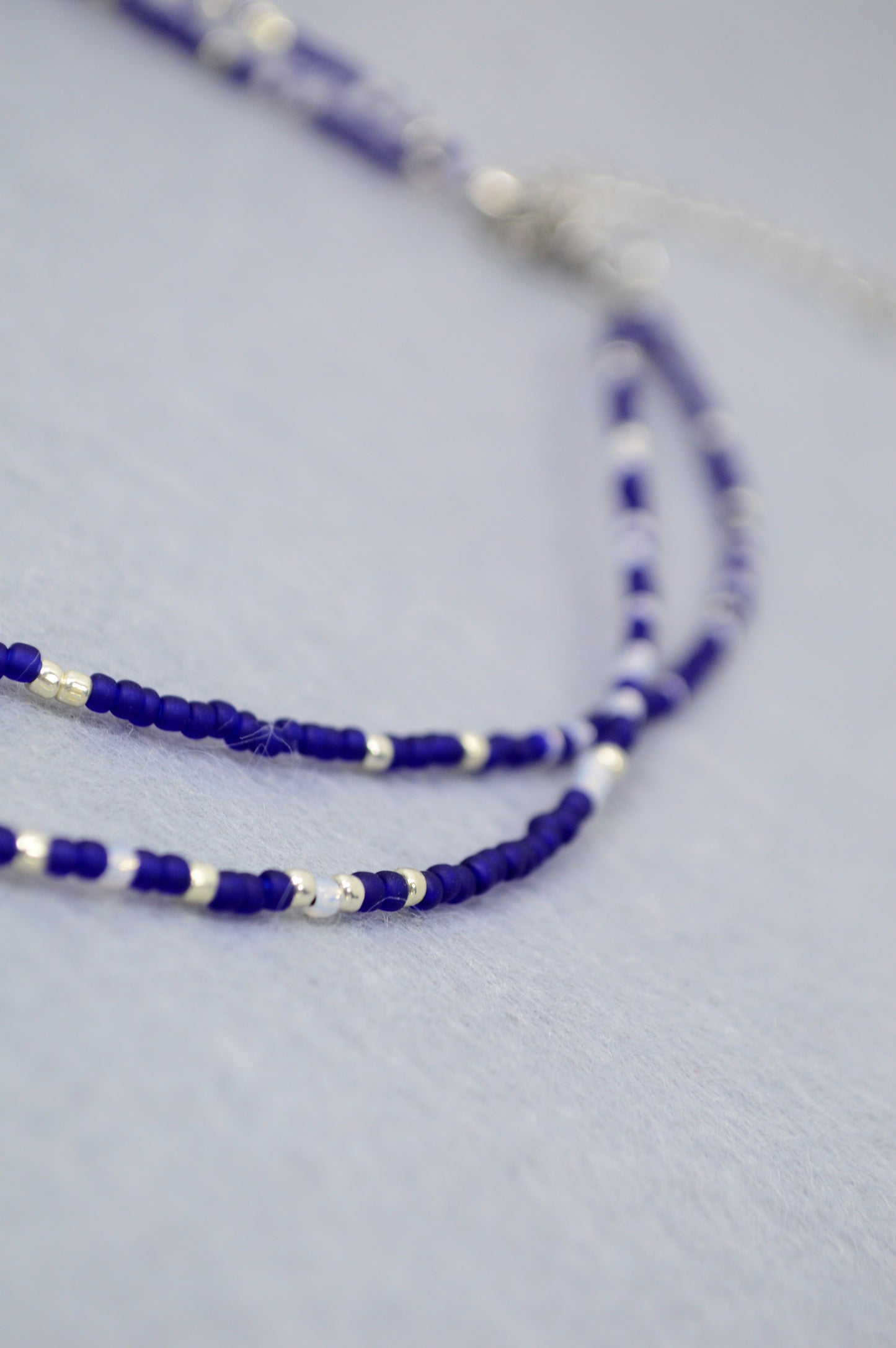 Azure Dusk Blue Beaded Pearl Lariat Necklace