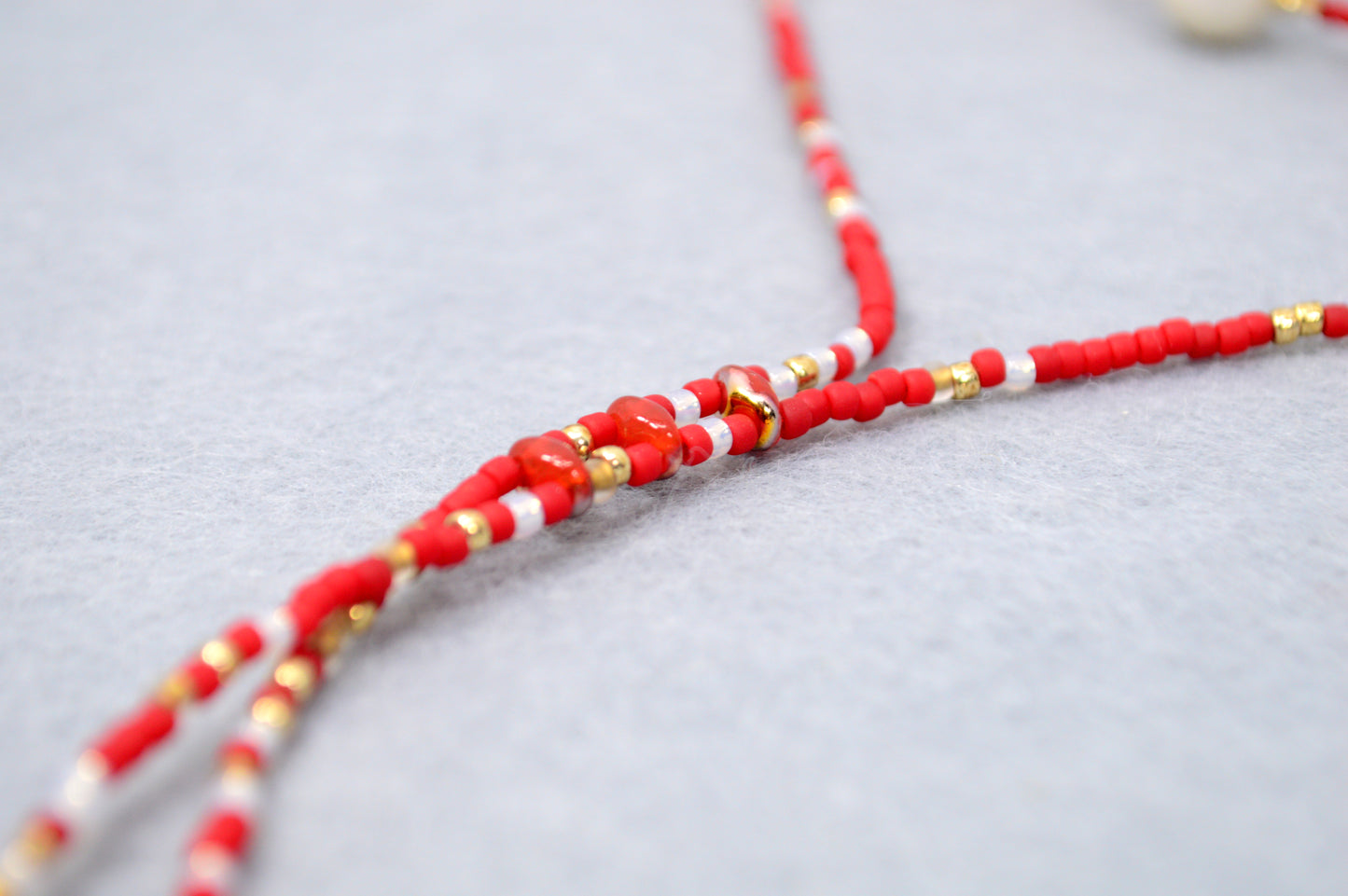 Crimson Cascade Red Beaded Pearl Lariat Necklace