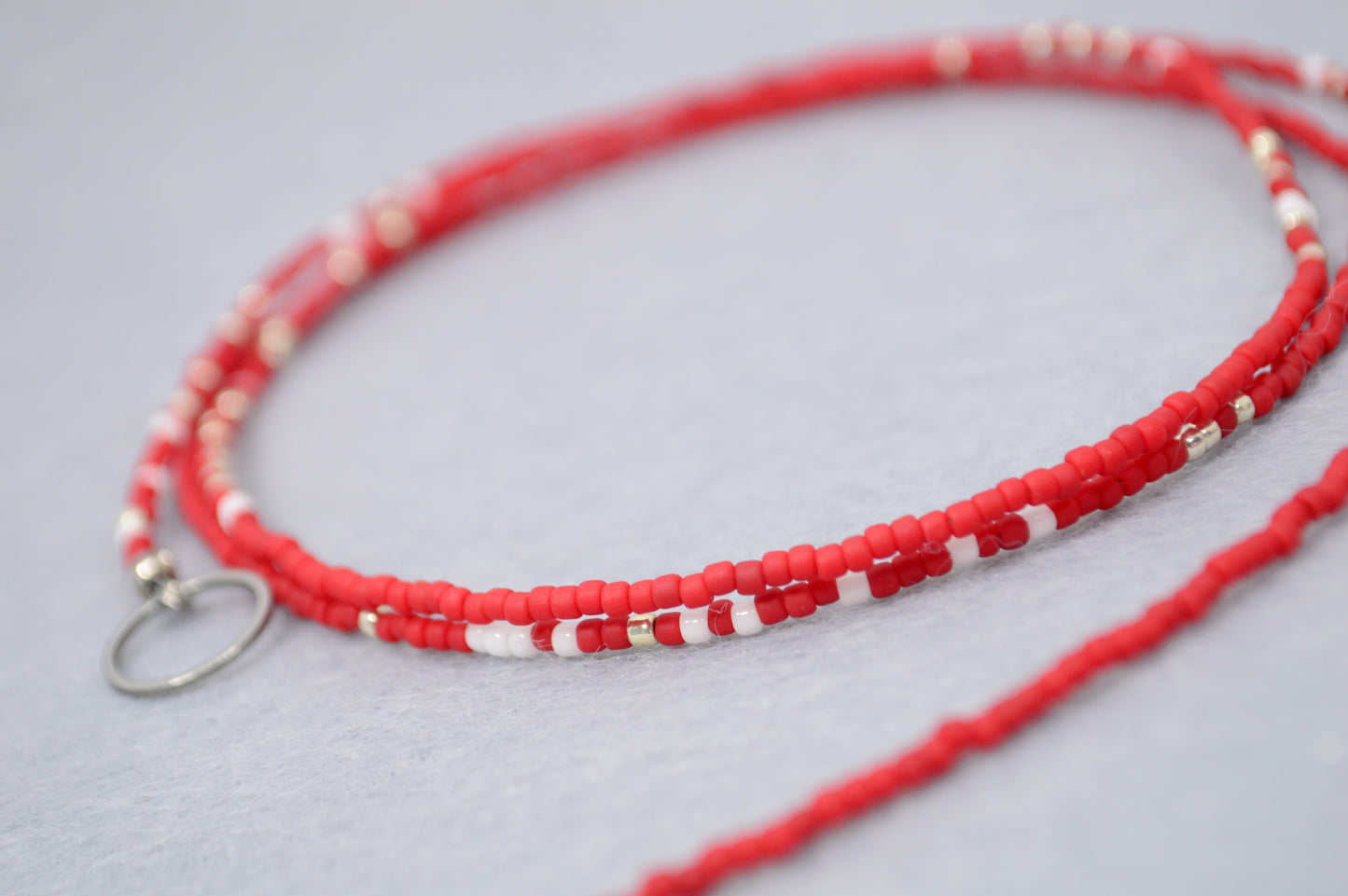 Blue & Red Beaded Pearl Lariat Necklace | Estibela