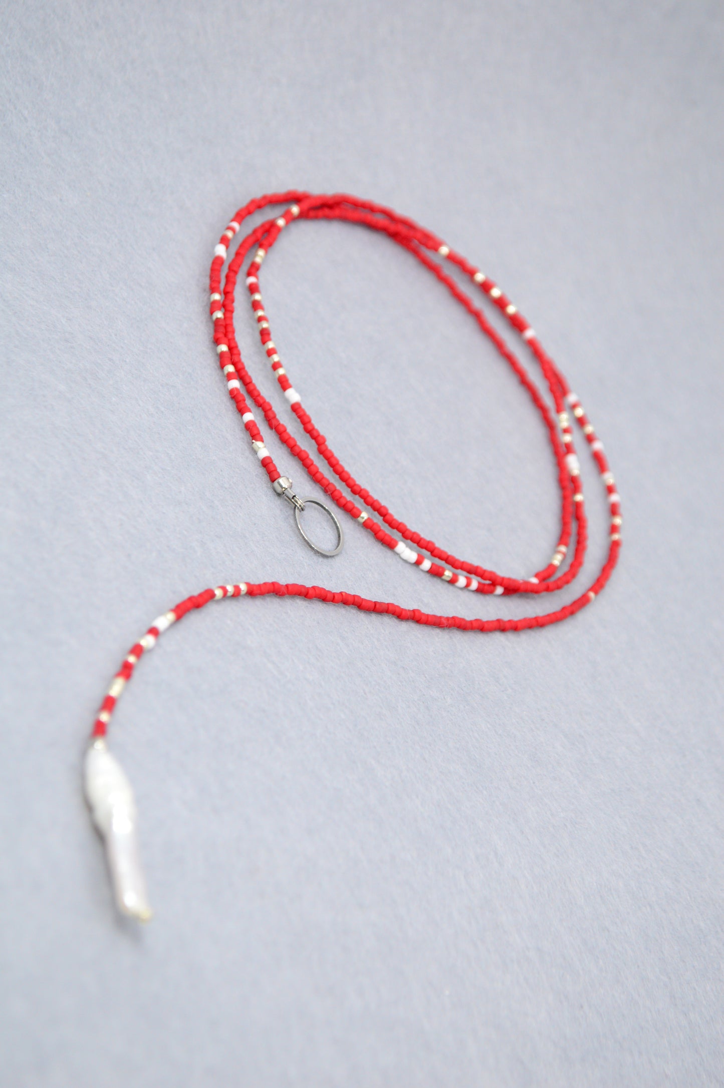 Blue & Red Beaded Pearl Lariat Necklace | Estibela