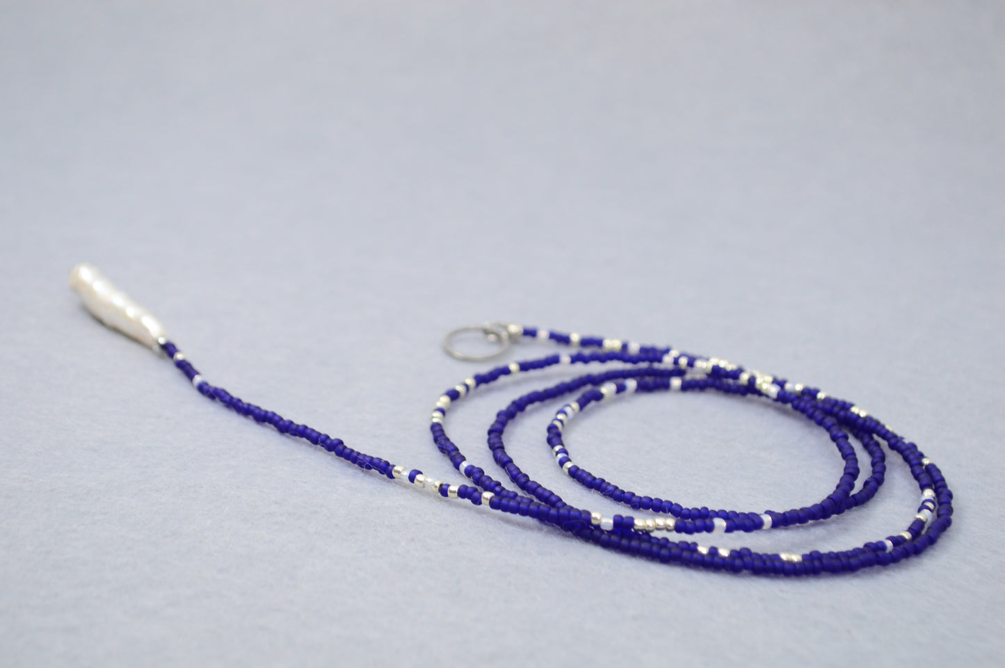 Blue & Red Beaded Pearl Lariat Necklace | Estibela
