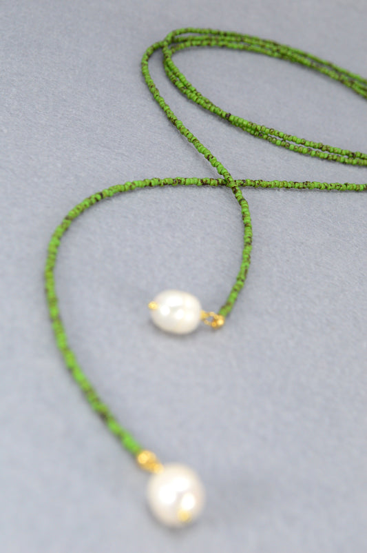 Boho Pearl Lariat Necklace – 31 Colors | Handmade Beaded Y Necklace with Freshwater Pearls | Adjustable Long Layered Necklace for Women