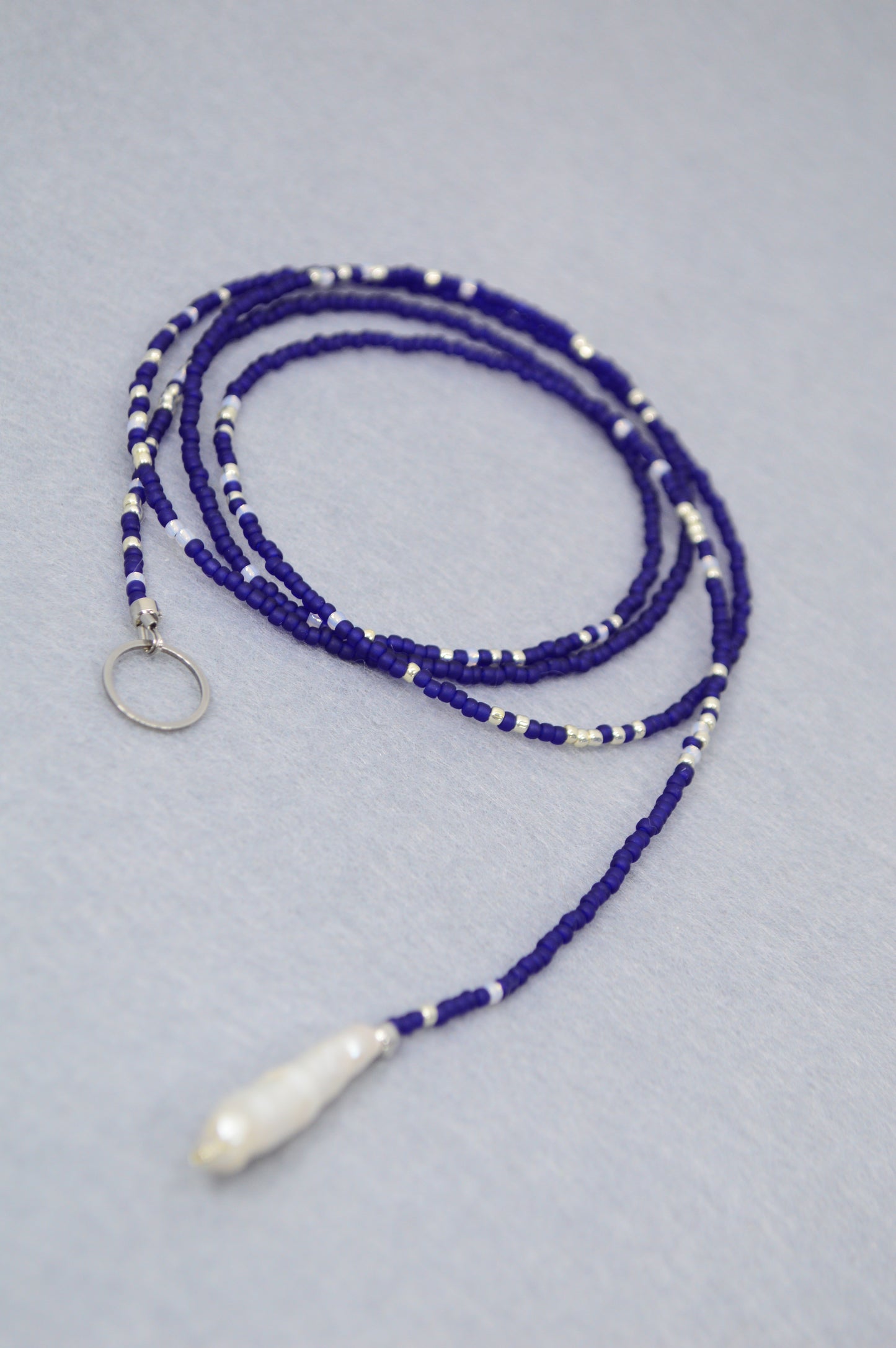 Blue & Red Beaded Pearl Lariat Necklace | Estibela