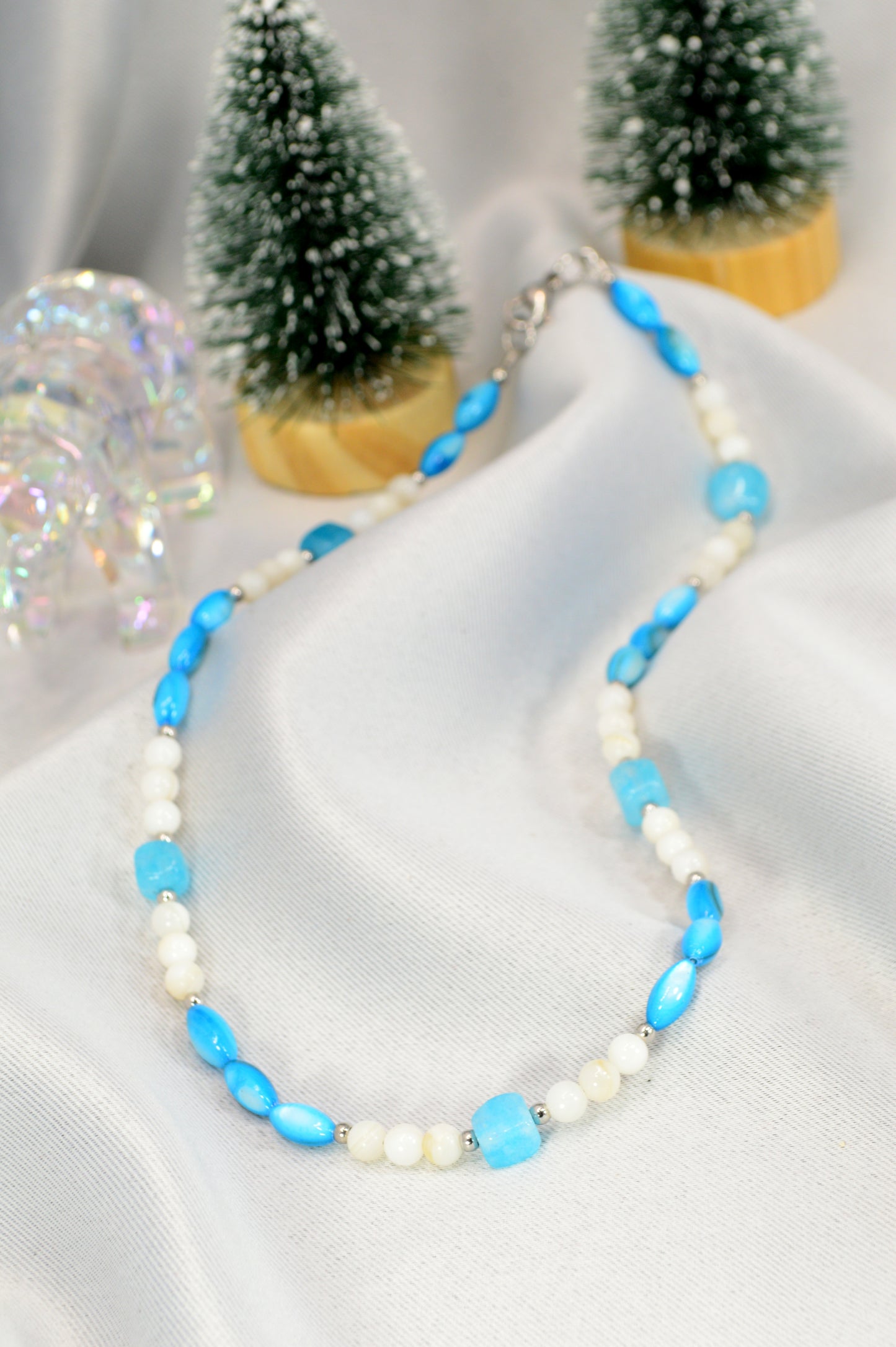 Blue & White Beaded Necklace — Fresh, Minimal, Ocean-Inspired