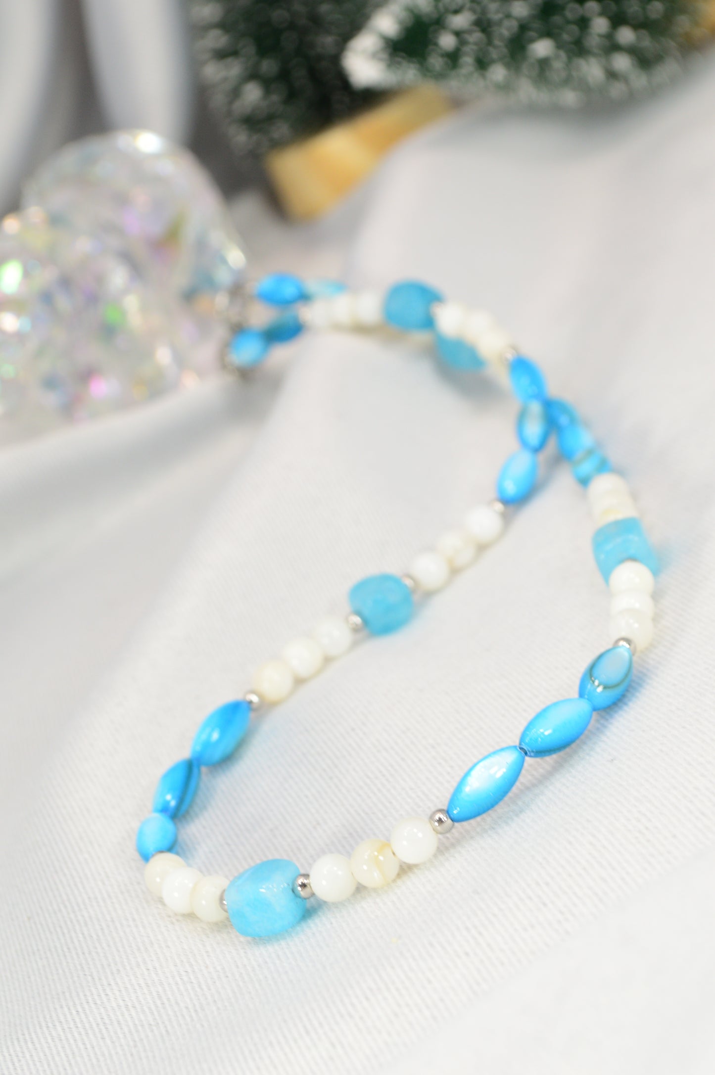 Blue & White Beaded Necklace — Fresh, Minimal, Ocean-Inspired