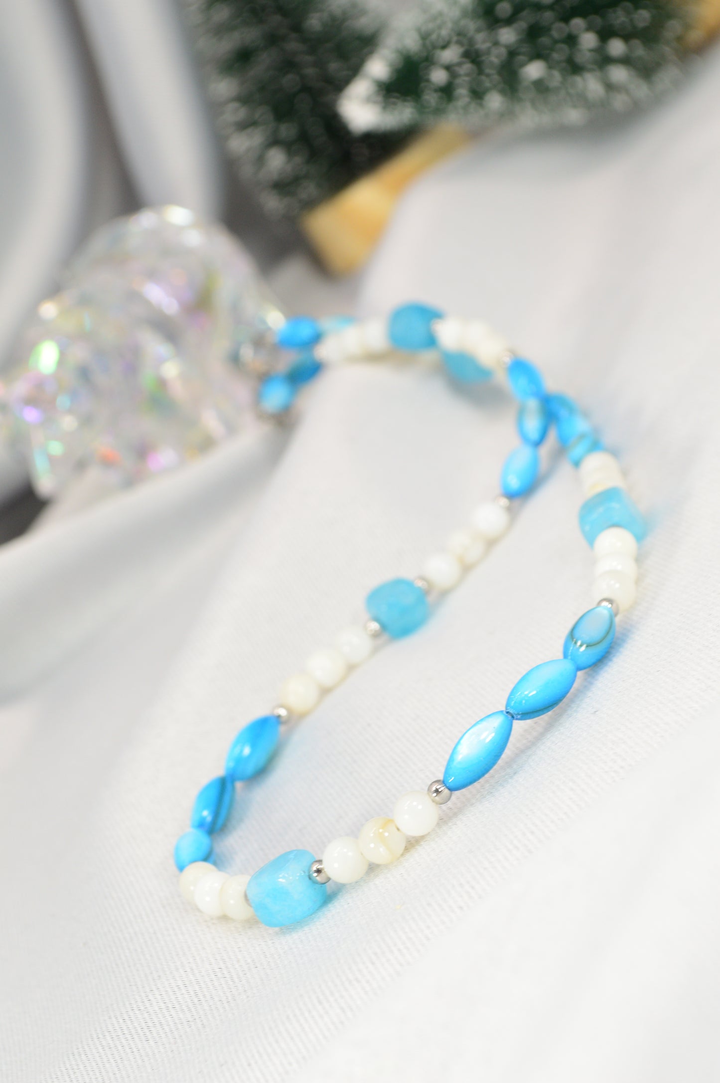 Blue & White Beaded Necklace — Fresh, Minimal, Ocean-Inspired