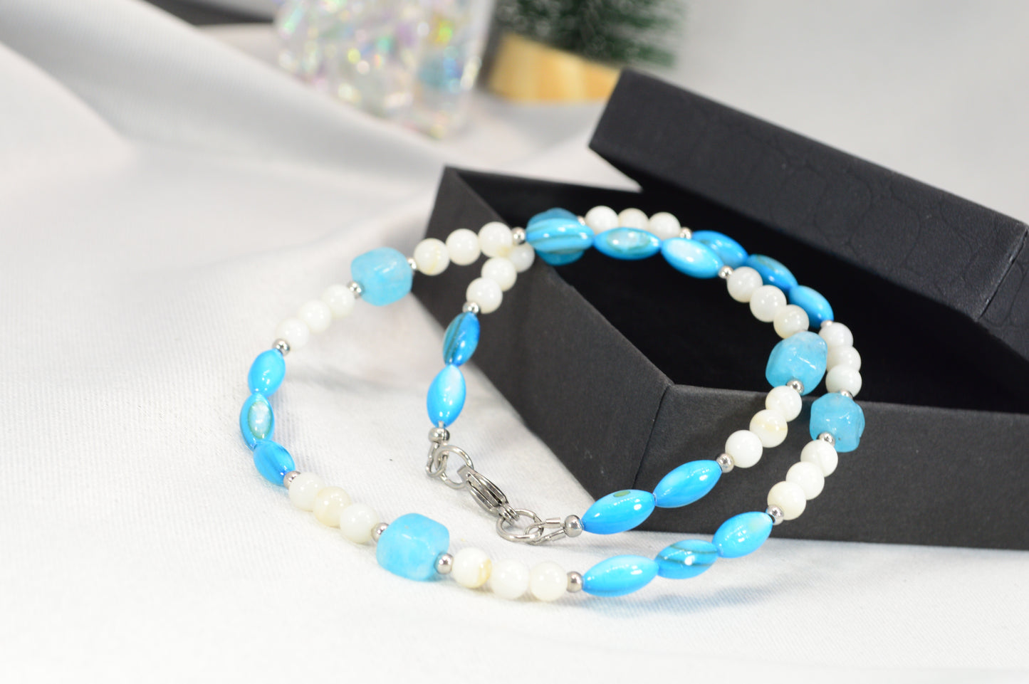 Blue & White Beaded Necklace — Fresh, Minimal, Ocean-Inspired