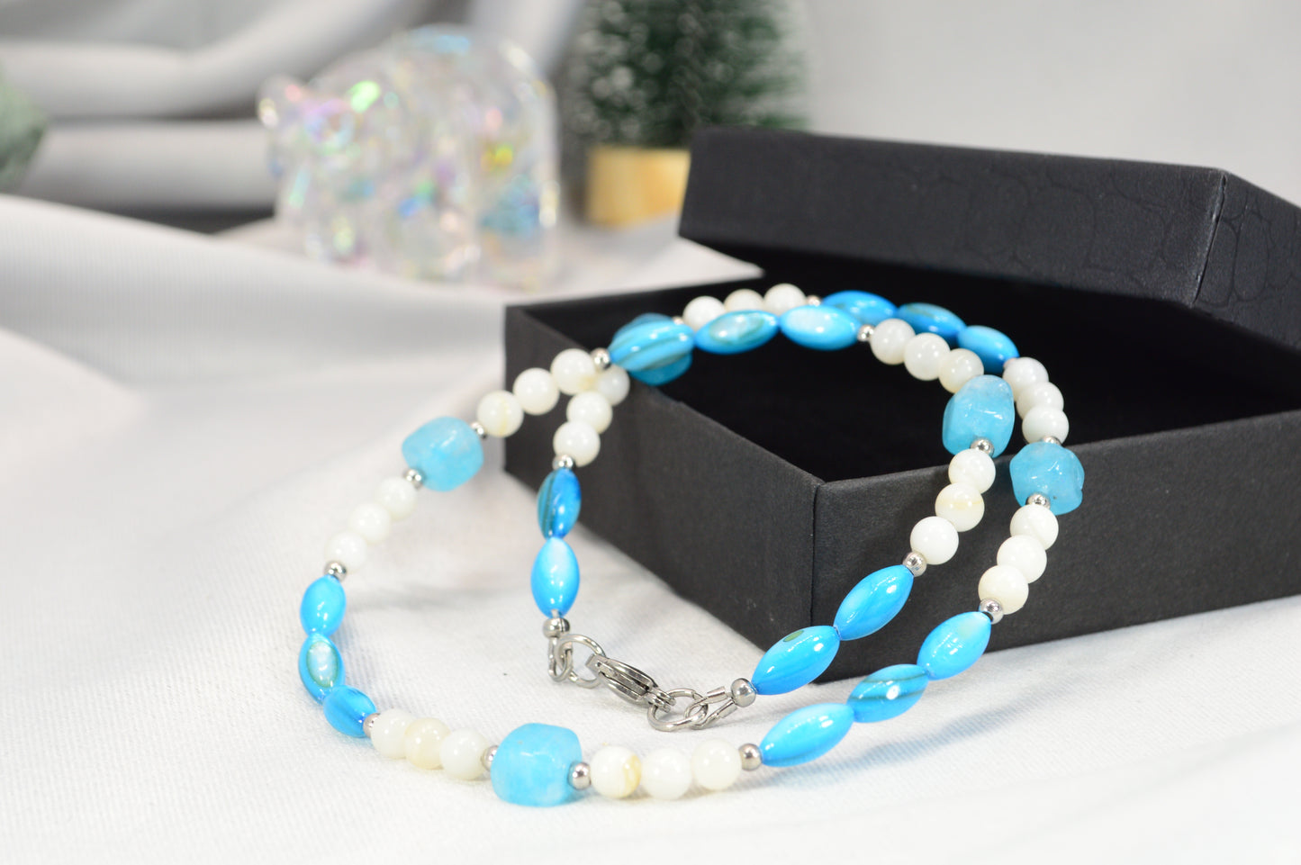 Blue & White Beaded Necklace — Fresh, Minimal, Ocean-Inspired
