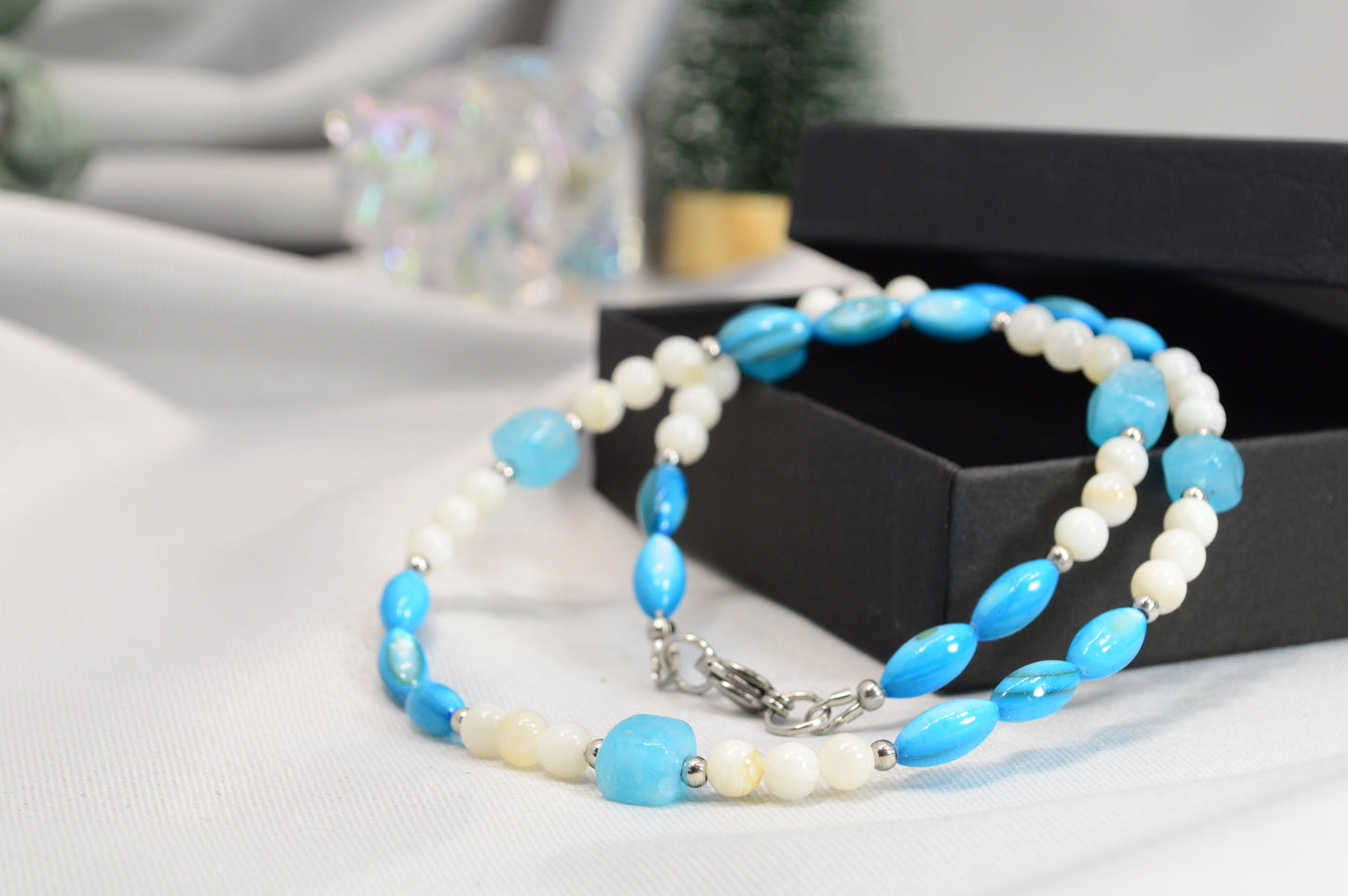 Blue & White Beaded Necklace — Fresh, Minimal, Ocean-Inspired